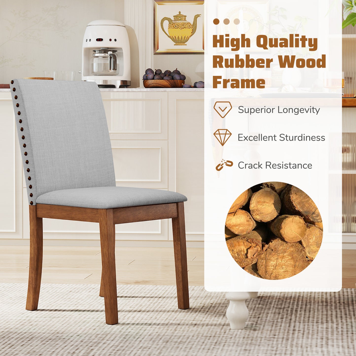 Upholstered Dining Chairs Set of 2 with Nailhead Trim