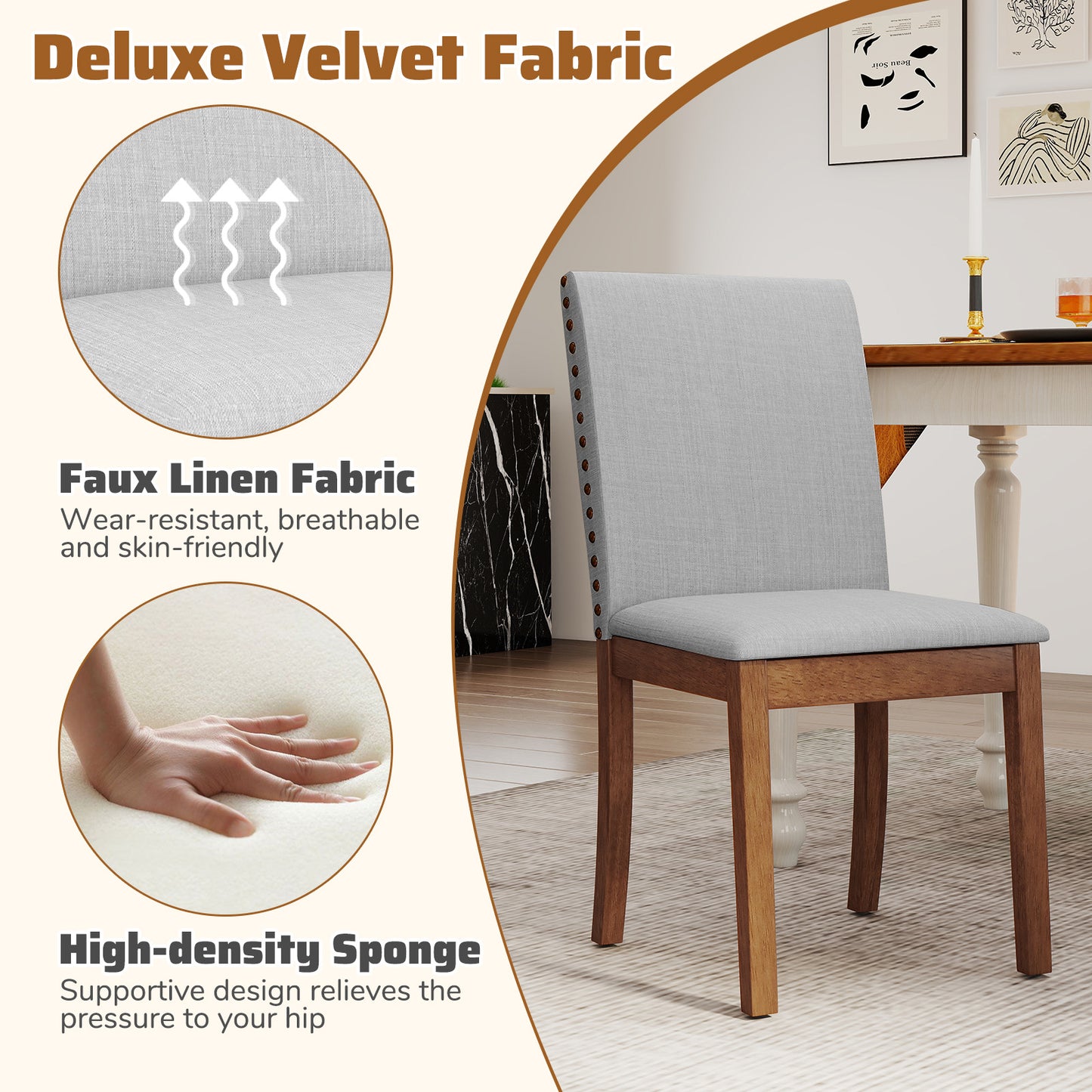 Upholstered Dining Chairs Set of 2 with Nailhead Trim