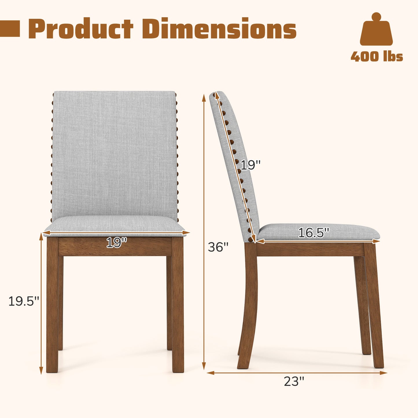 Upholstered Dining Chairs Set of 2 with Nailhead Trim