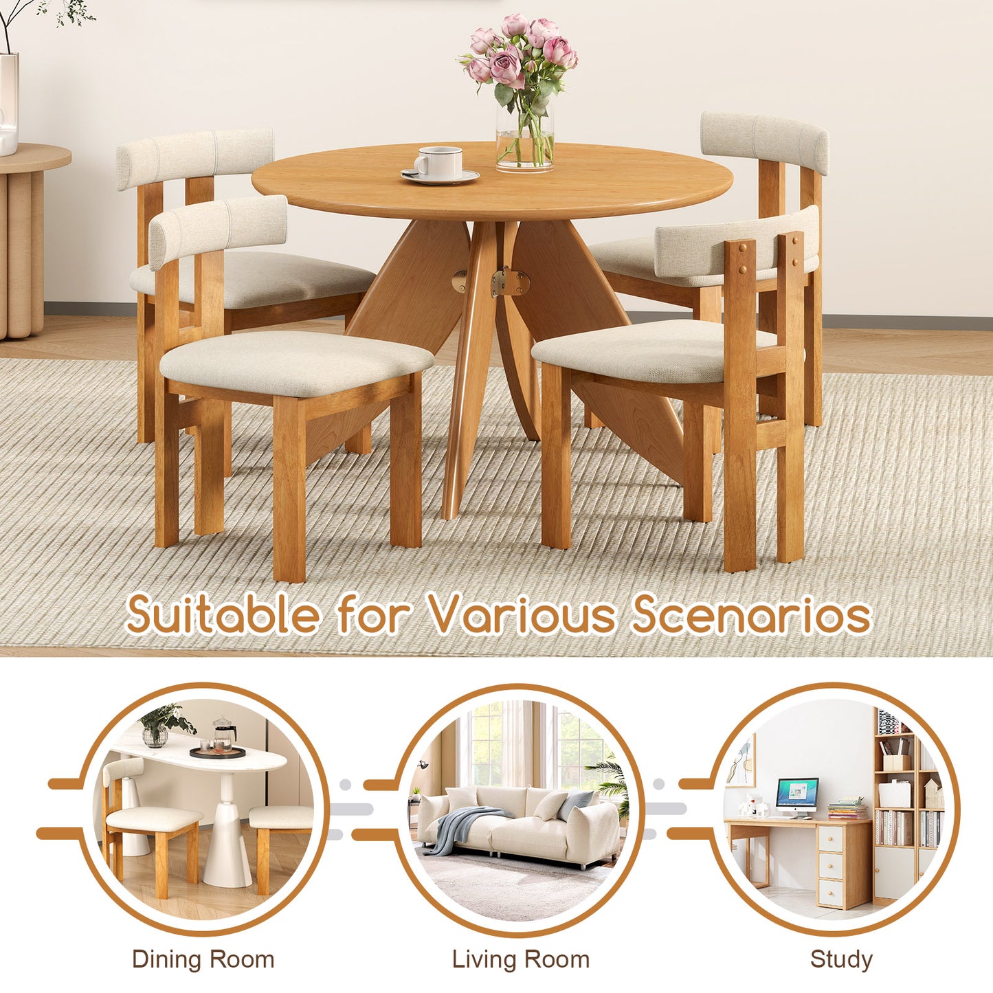 Upholstered Dining Chairs Set of 2 with Padded Seats