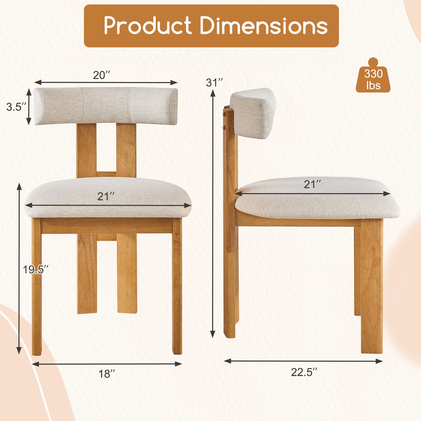 Upholstered Dining Chairs Set of 2 with Padded Seats