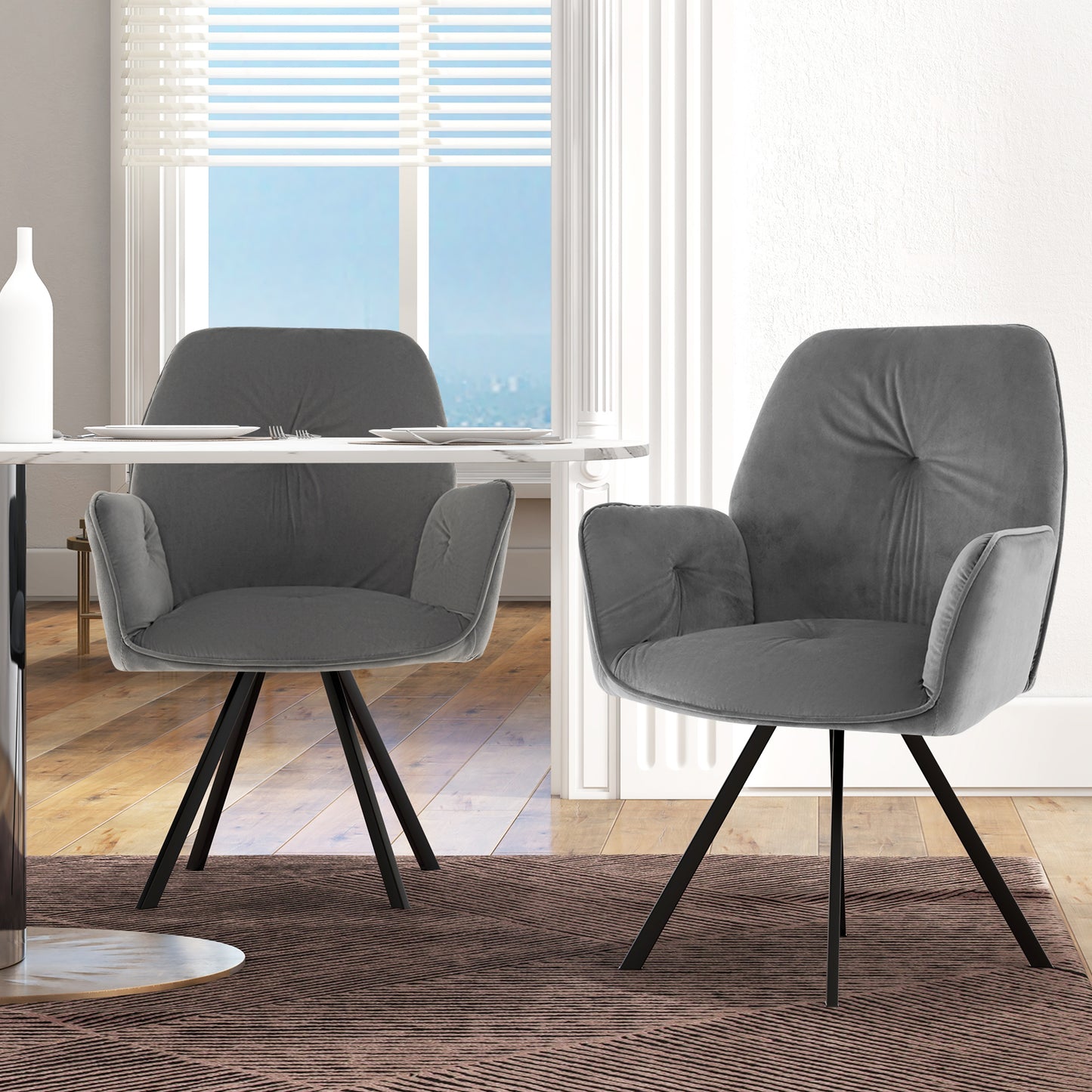 Swivel Accent Arm Chairs Set of 2 with Wide Back - Gray