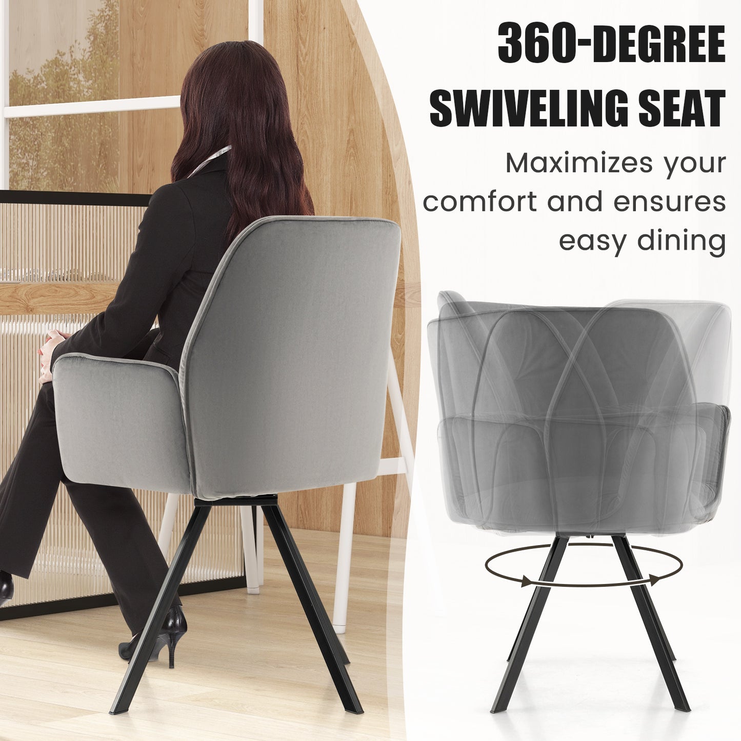 Swivel Accent Arm Chairs Set of 2 with Wide Back - Gray
