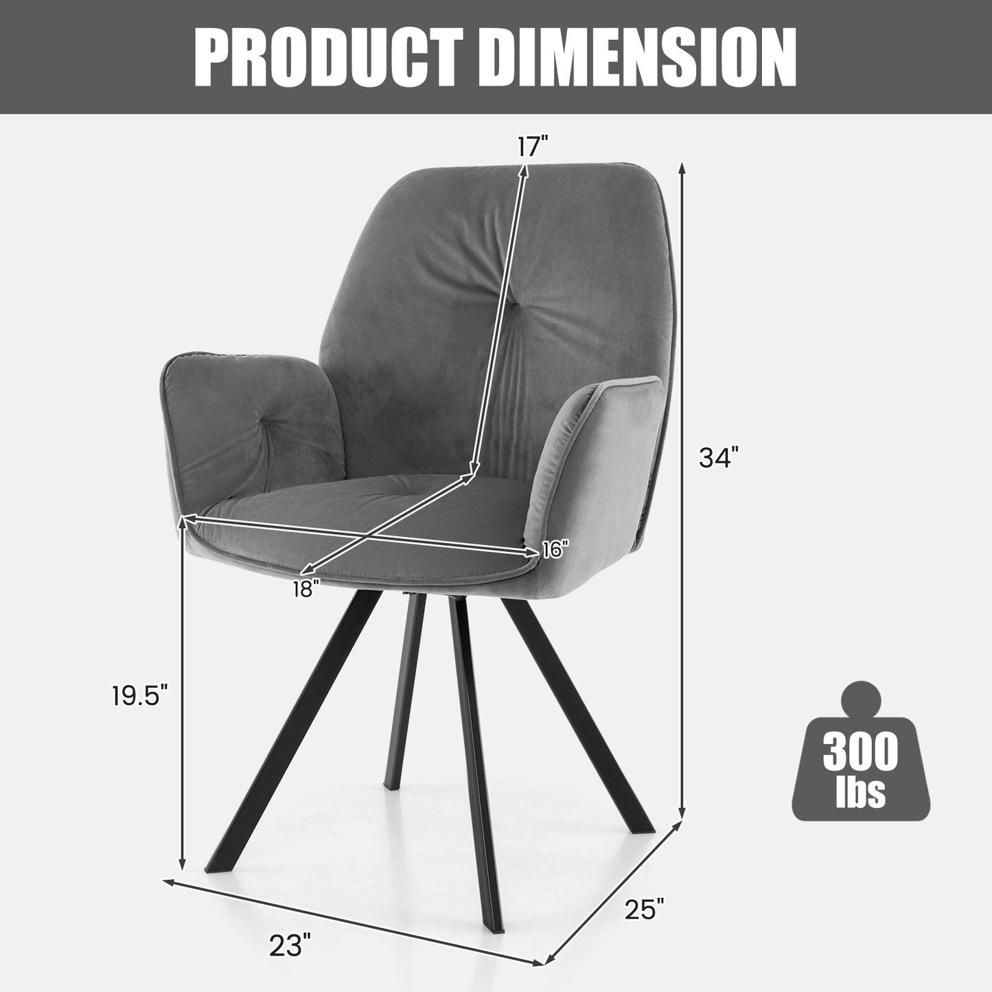 Swivel Accent Arm Chairs Set of 2 with Wide Back - Gray