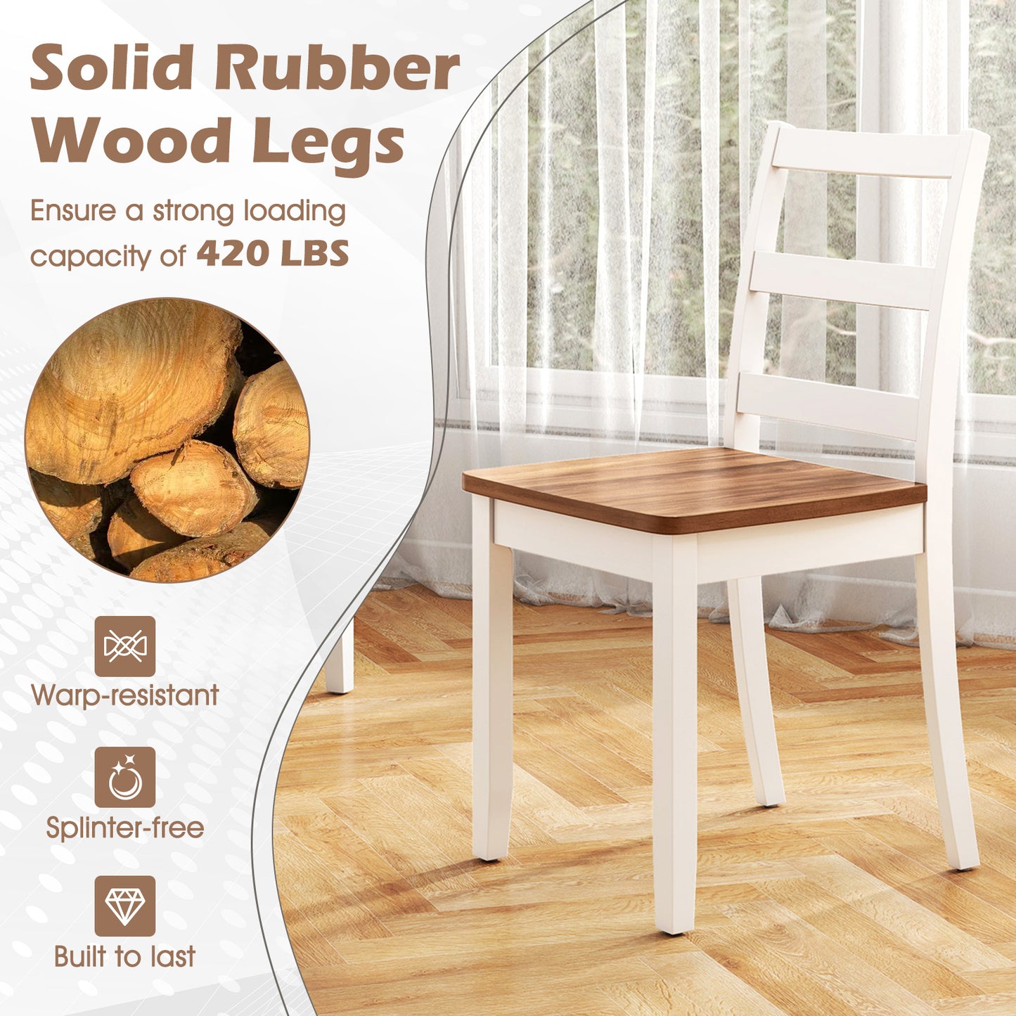 Wood Dining Chairs Set of 2 with Ladder Back