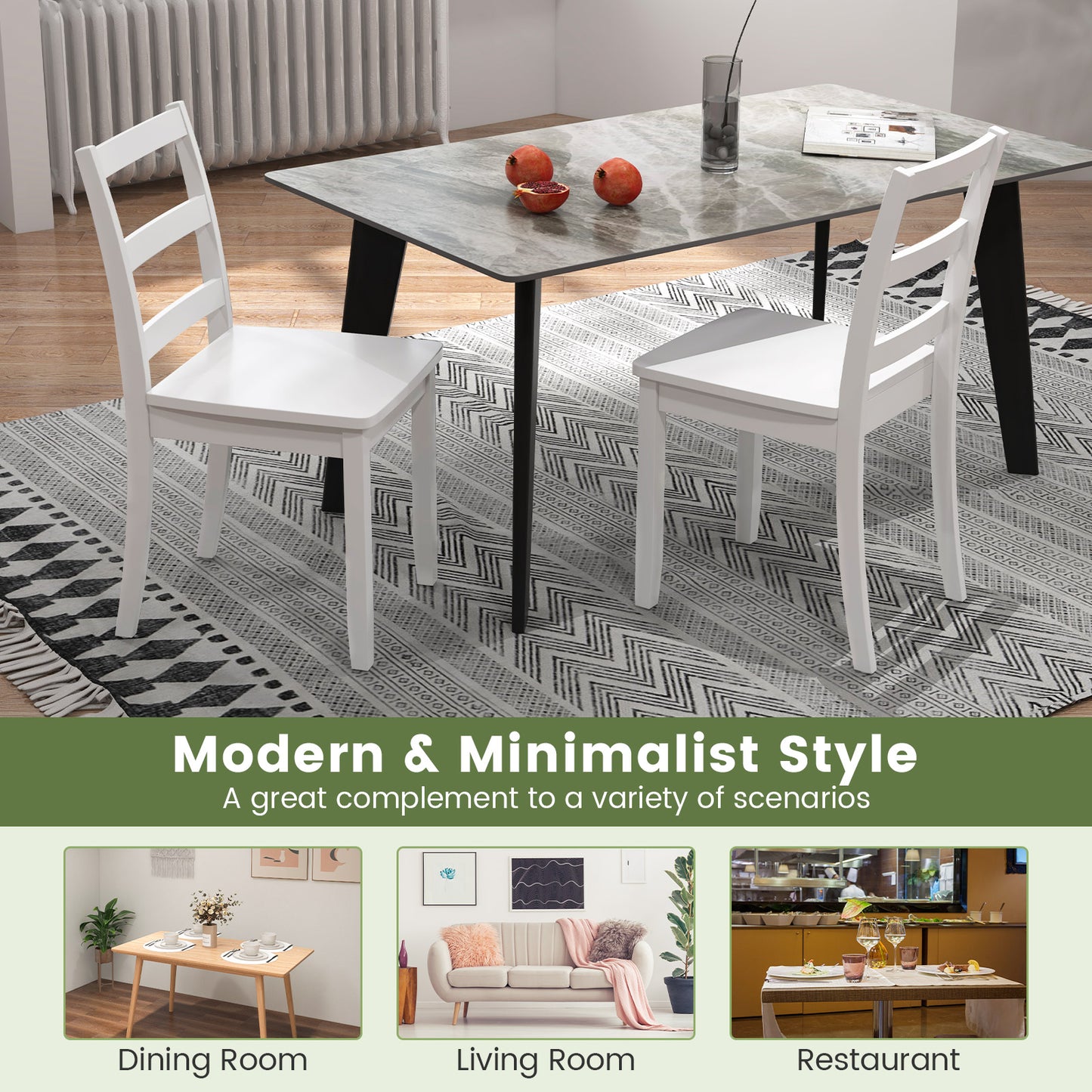 Wood Dining Chairs Set of 2 with Ladder Back