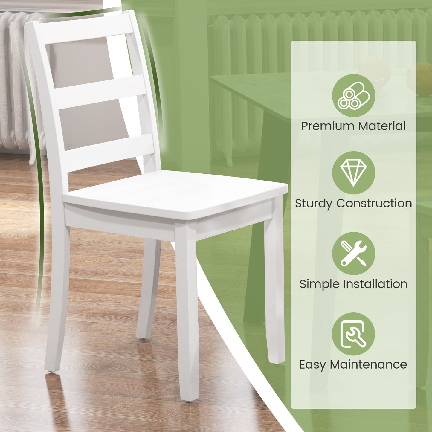 Wood Dining Chairs Set of 2 with Ladder Back