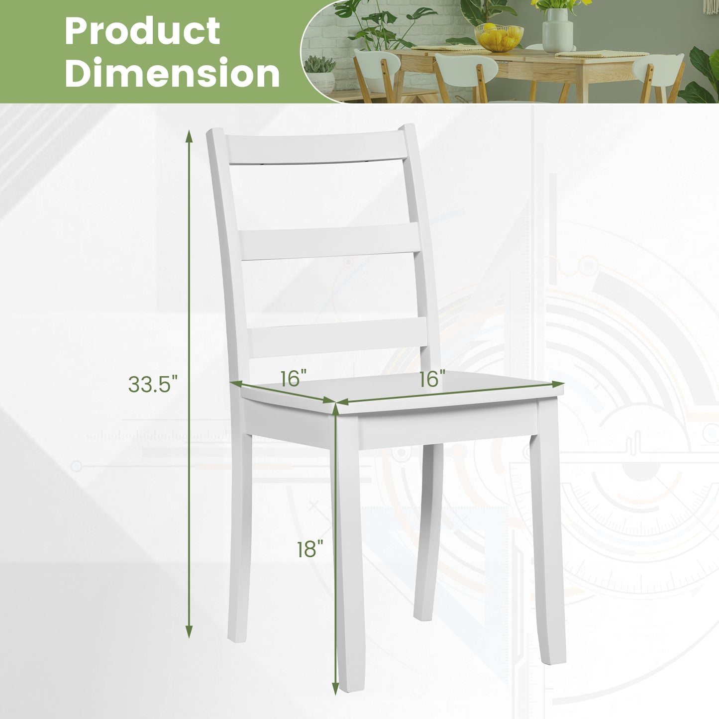Wood Dining Chairs Set of 2 with Ladder Back