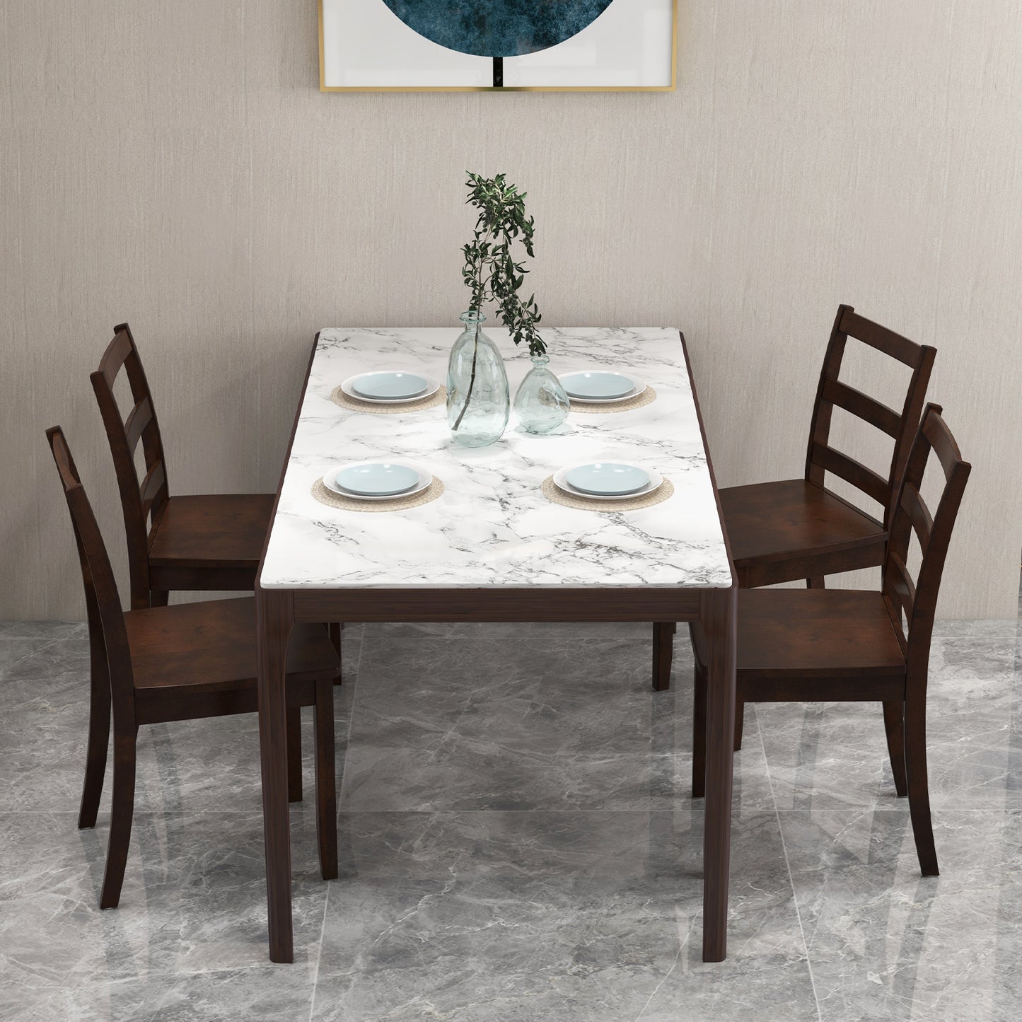 Wood Dining Chairs Set of 2 with Ladder Back