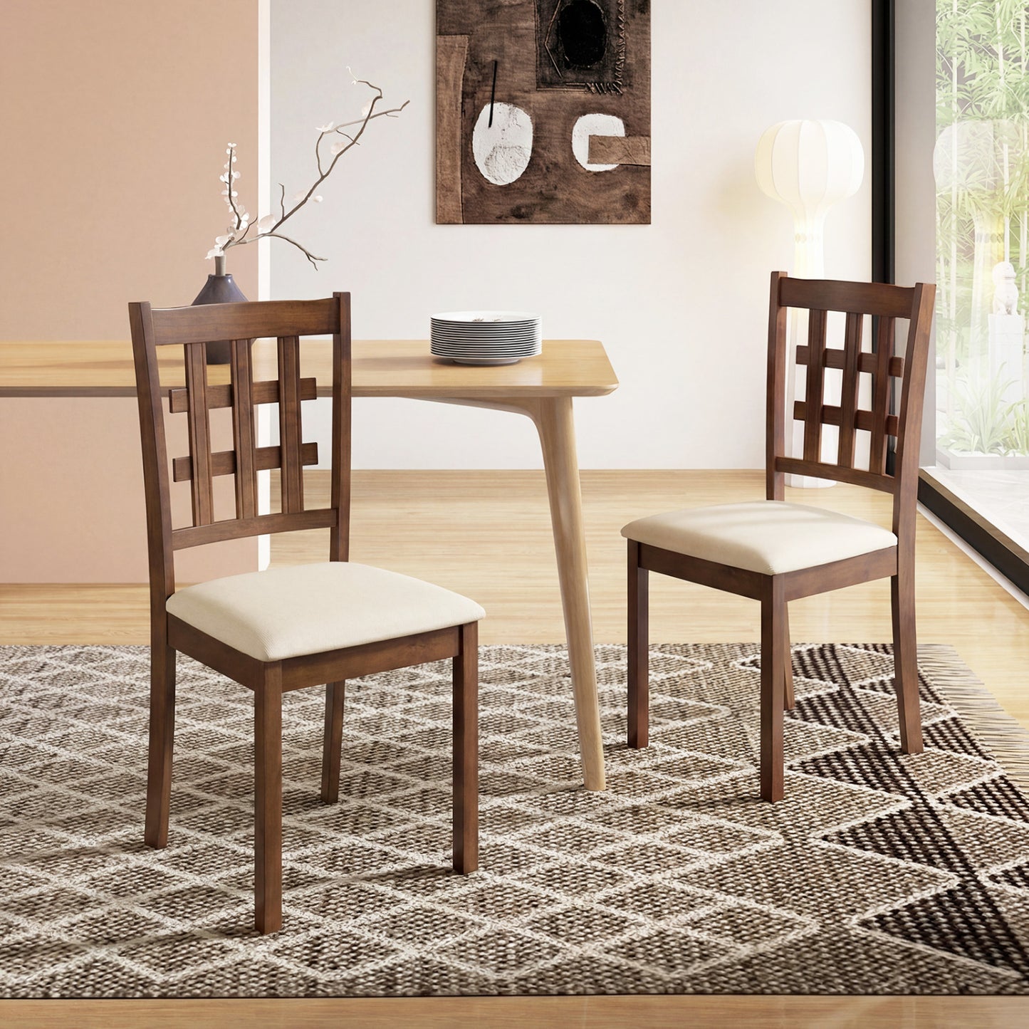 Upholstered Dining Chairs Set of 2 with Rubber Wood Frame