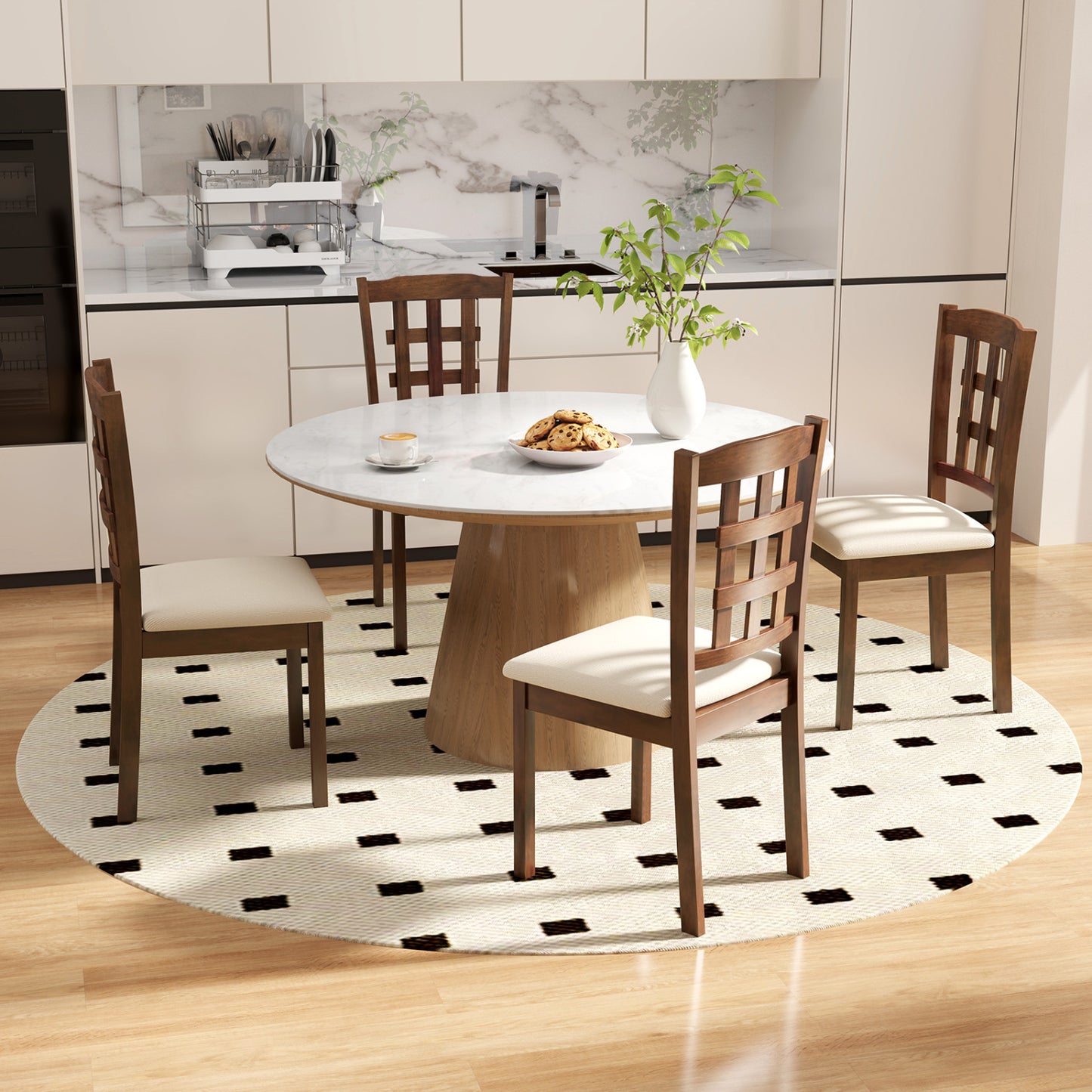 Upholstered Dining Chairs Set of 2 with Rubber Wood Frame