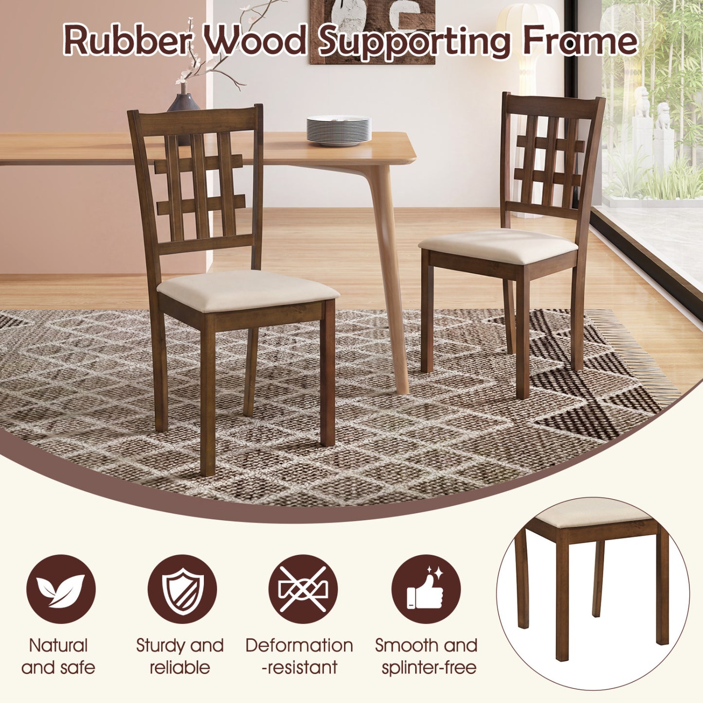 Upholstered Dining Chairs Set of 2 with Rubber Wood Frame