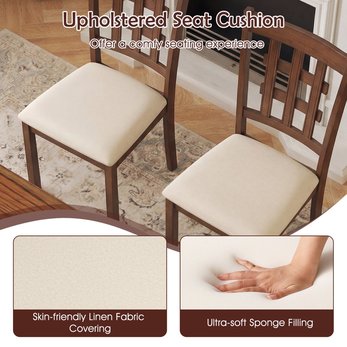 Upholstered Dining Chairs Set of 2 with Rubber Wood Frame