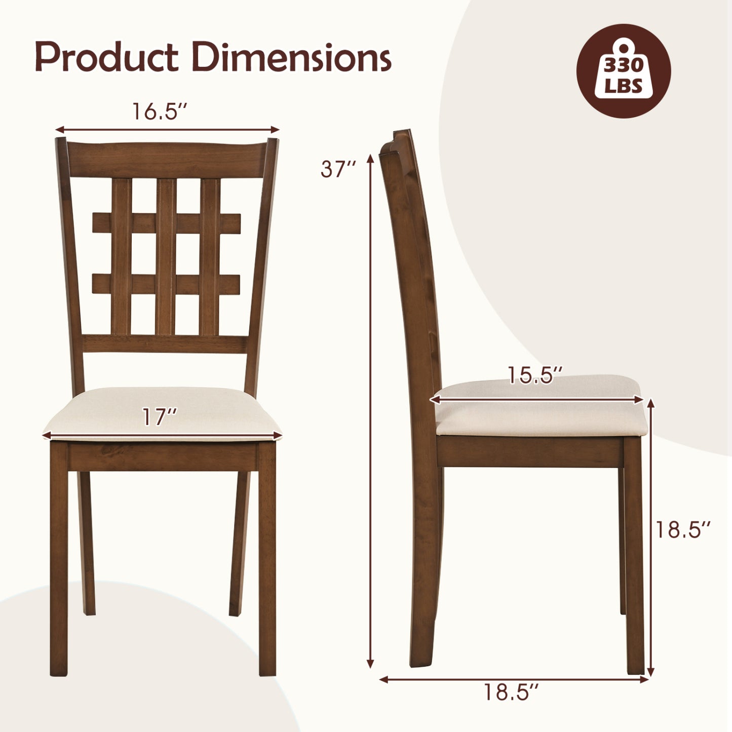 Upholstered Dining Chairs Set of 2 with Rubber Wood Frame