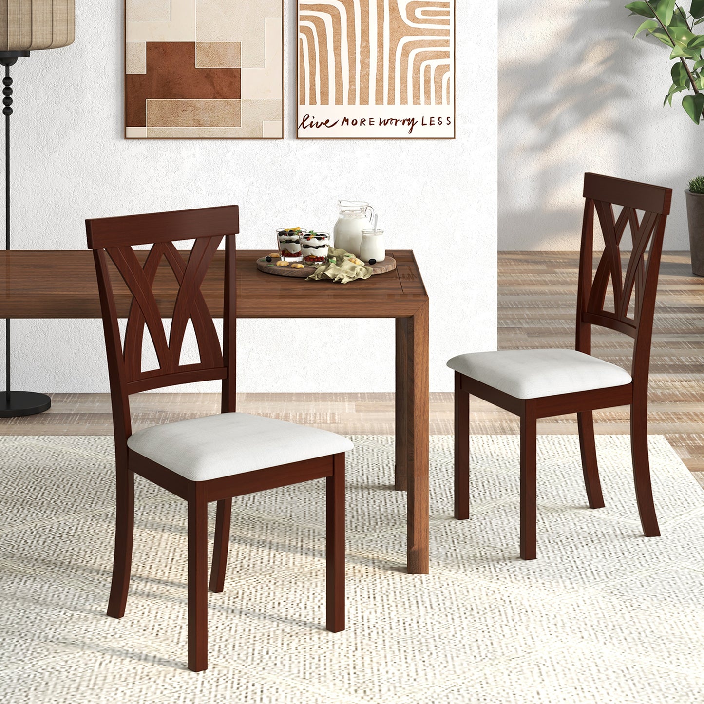 Upholstered Dining Chairs Set of 2 with Rubber Wood Frame