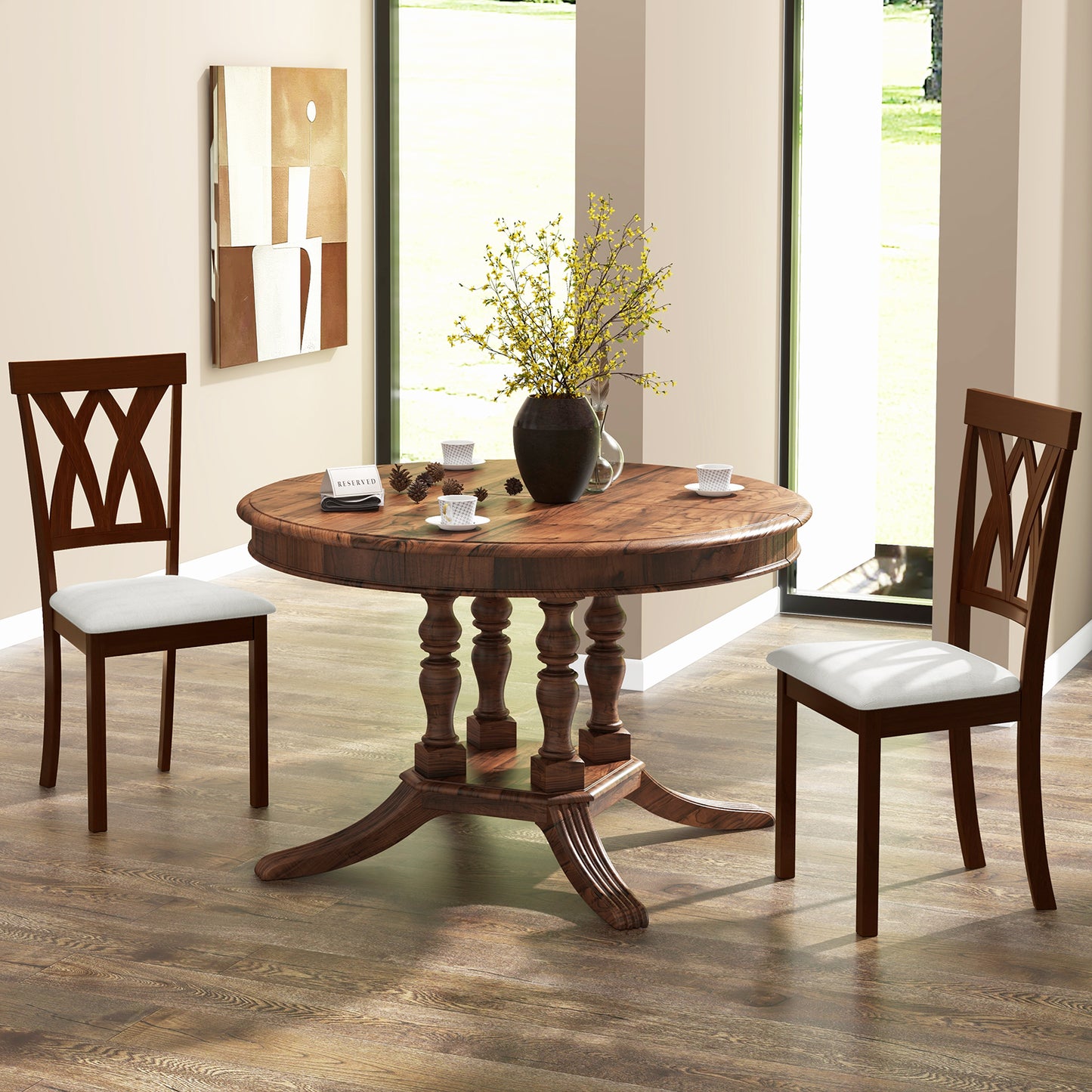 Upholstered Dining Chairs Set of 2 with Rubber Wood Frame
