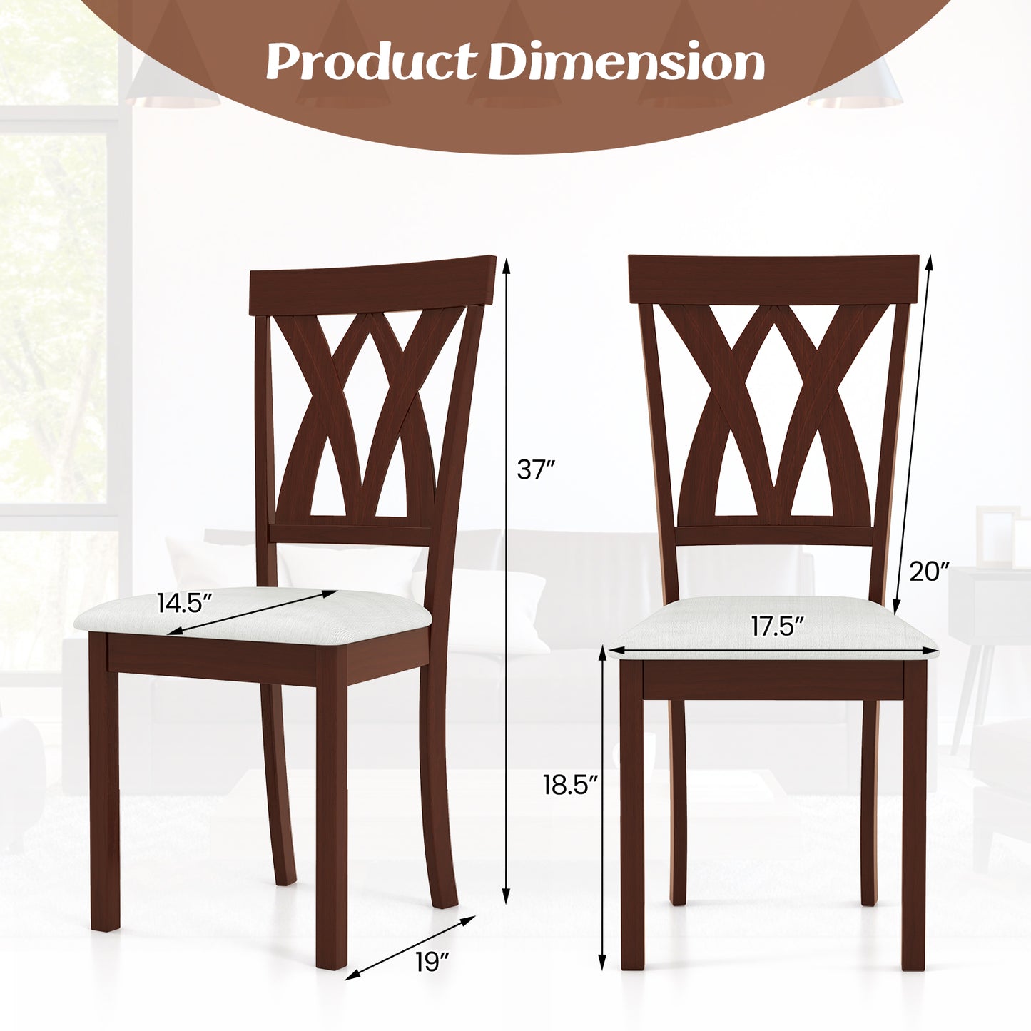 Upholstered Dining Chairs Set of 2 with Rubber Wood Frame