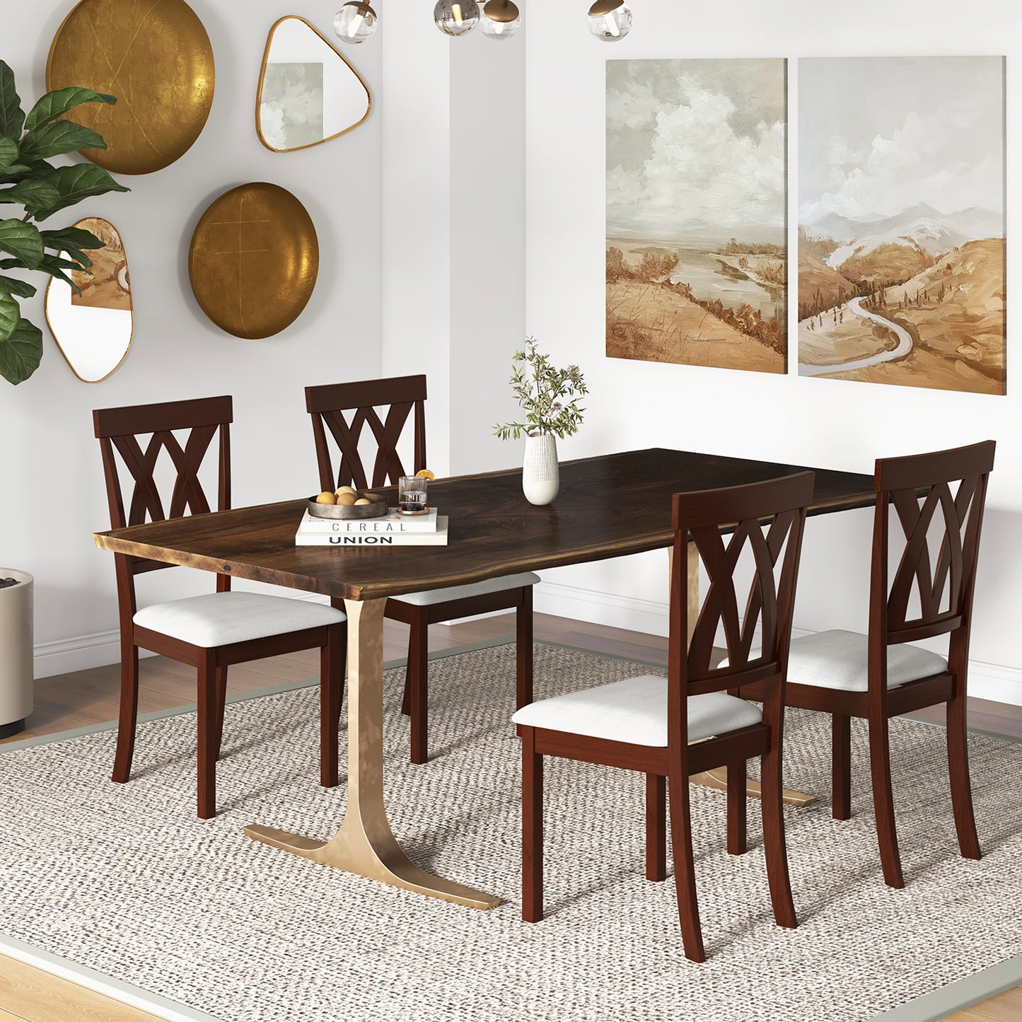 Upholstered Dining Chairs Set of 2 with Rubber Wood Frame