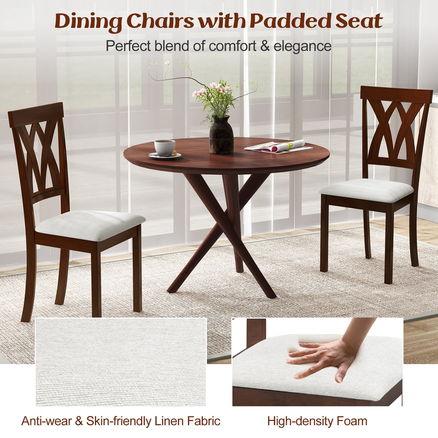 Upholstered Dining Chairs Set of 2 with Rubber Wood Frame