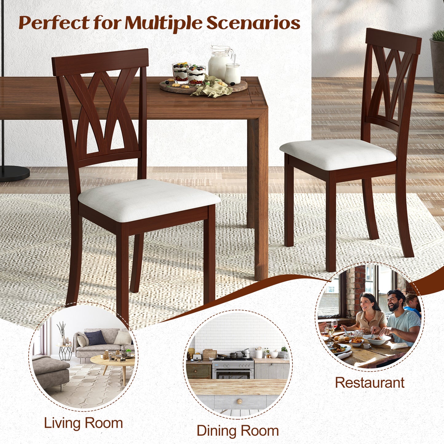 Upholstered Dining Chairs Set of 2 with Rubber Wood Frame