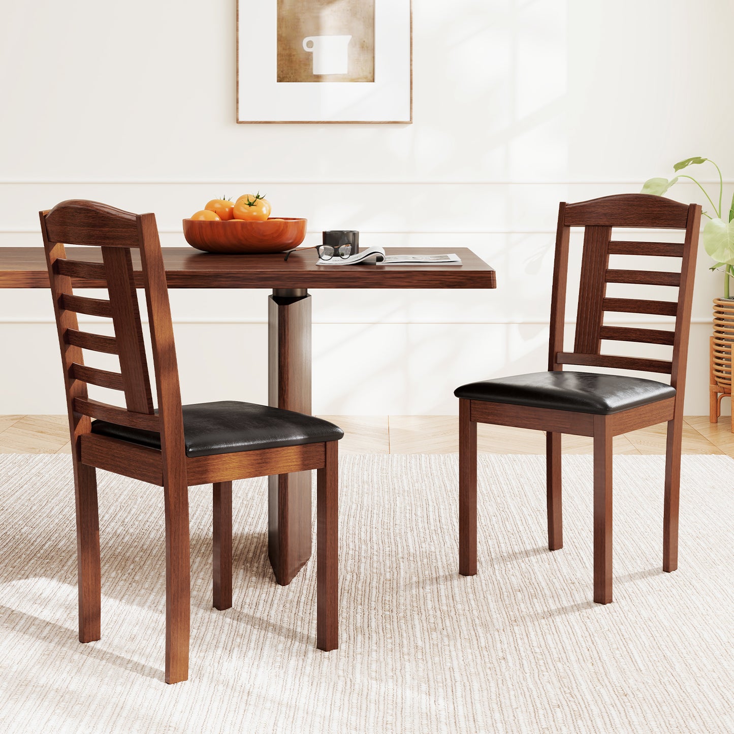 Upholstered Dining Chairs Set of 2 with Rubber Wood Frame