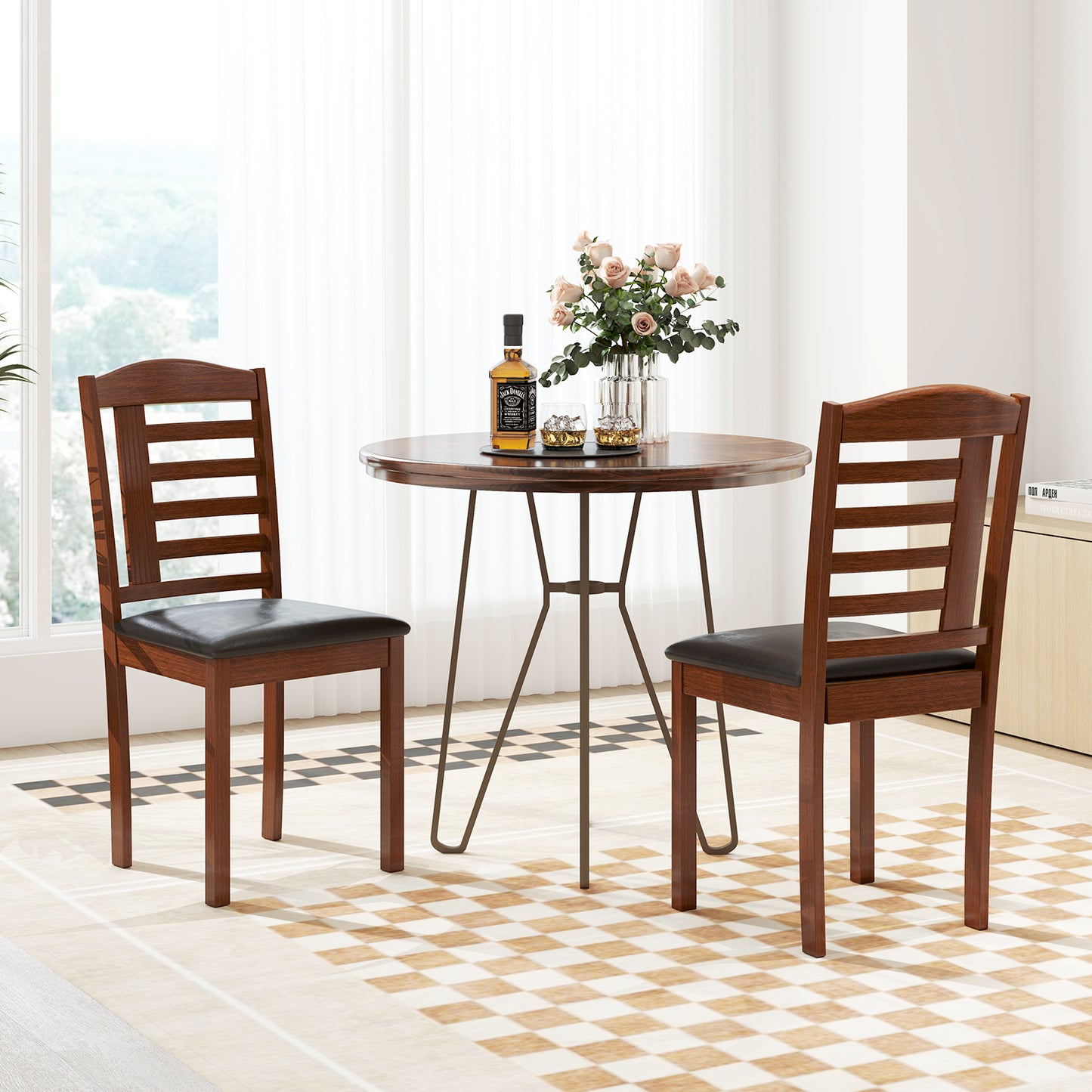 Upholstered Dining Chairs Set of 2 with Rubber Wood Frame