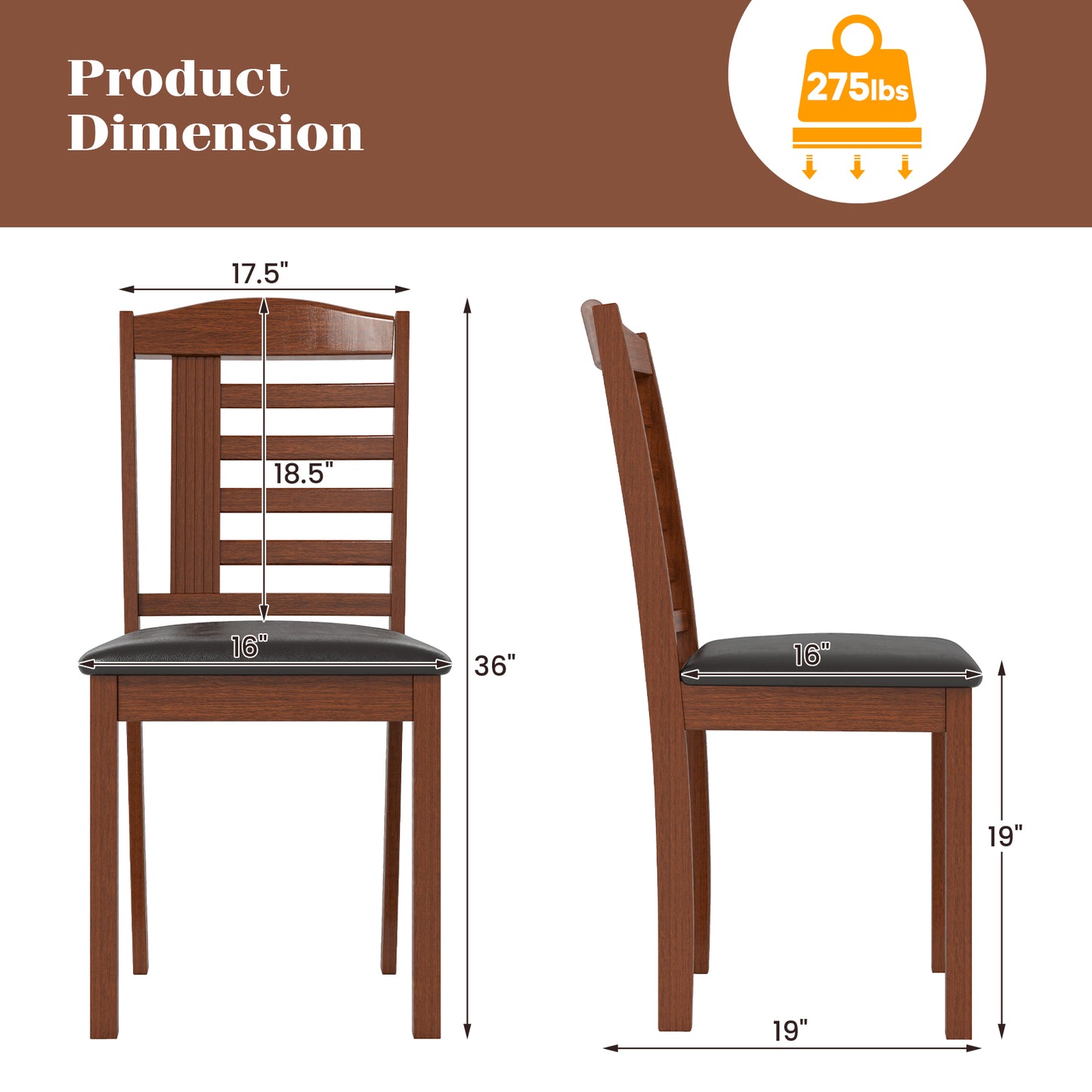 Upholstered Dining Chairs Set of 2 with Rubber Wood Frame