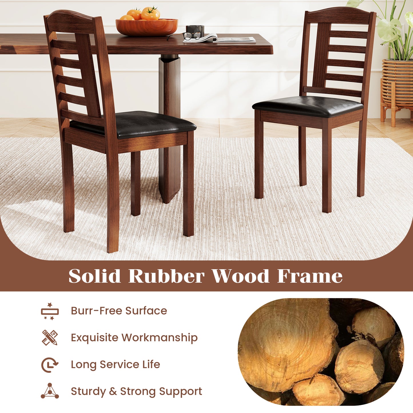 Upholstered Dining Chairs Set of 2 with Rubber Wood Frame