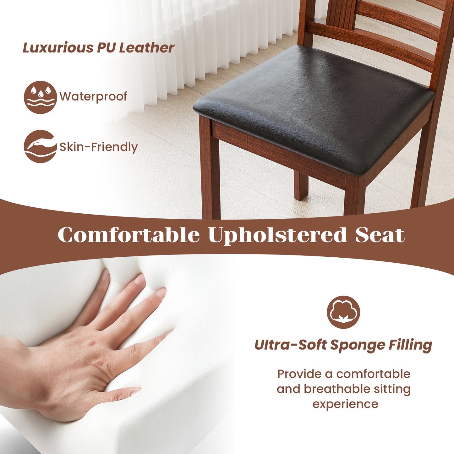 Upholstered Dining Chairs Set of 2 with Rubber Wood Frame