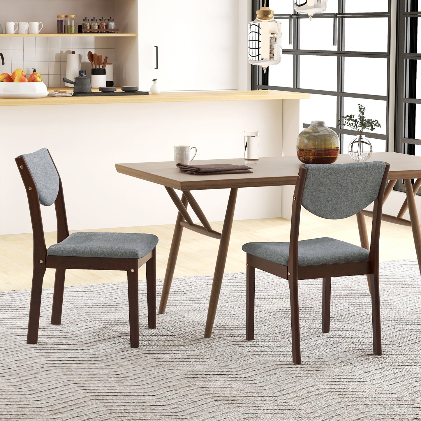 Upholstered Dining Chairs Set of 2 with Rubber Wood Frame