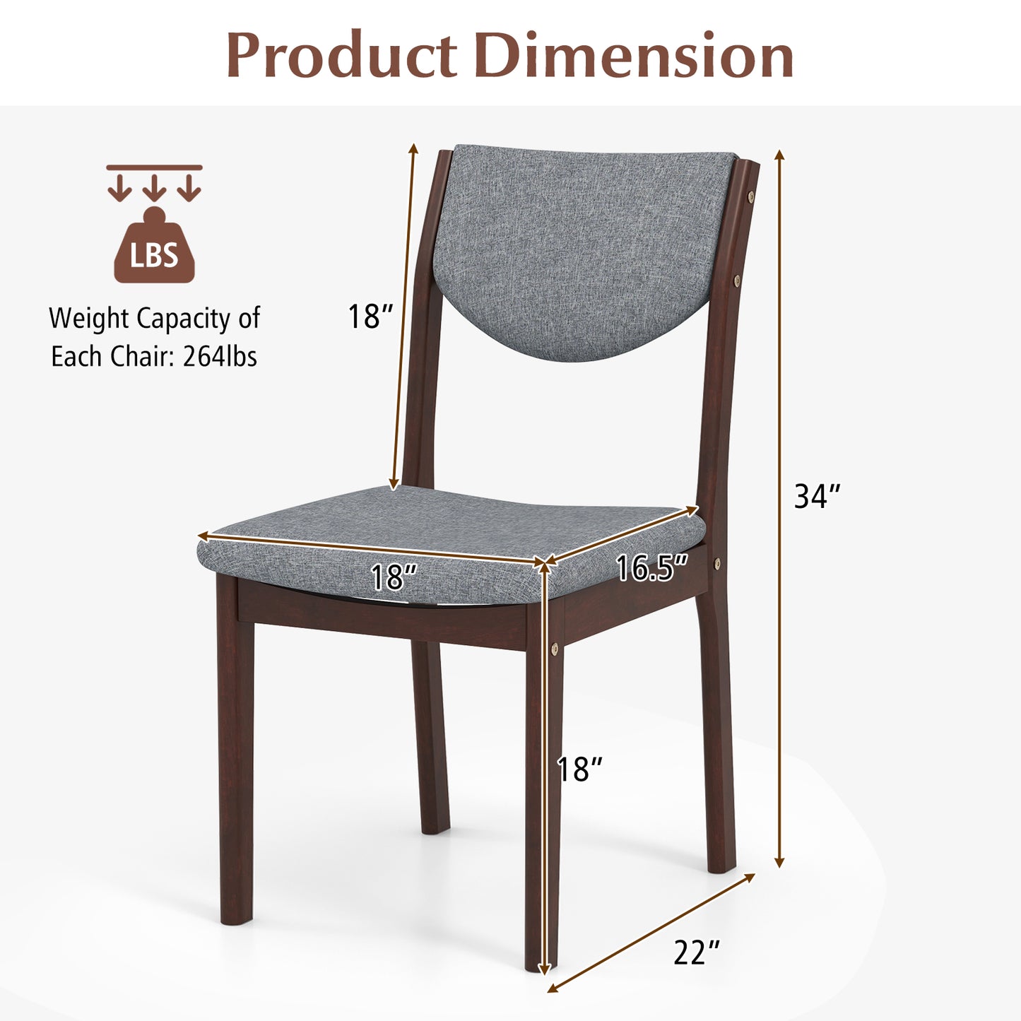Upholstered Dining Chairs Set of 2 with Rubber Wood Frame