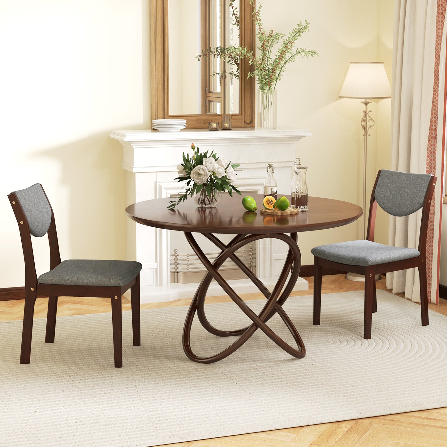 Upholstered Dining Chairs Set of 2 with Rubber Wood Frame