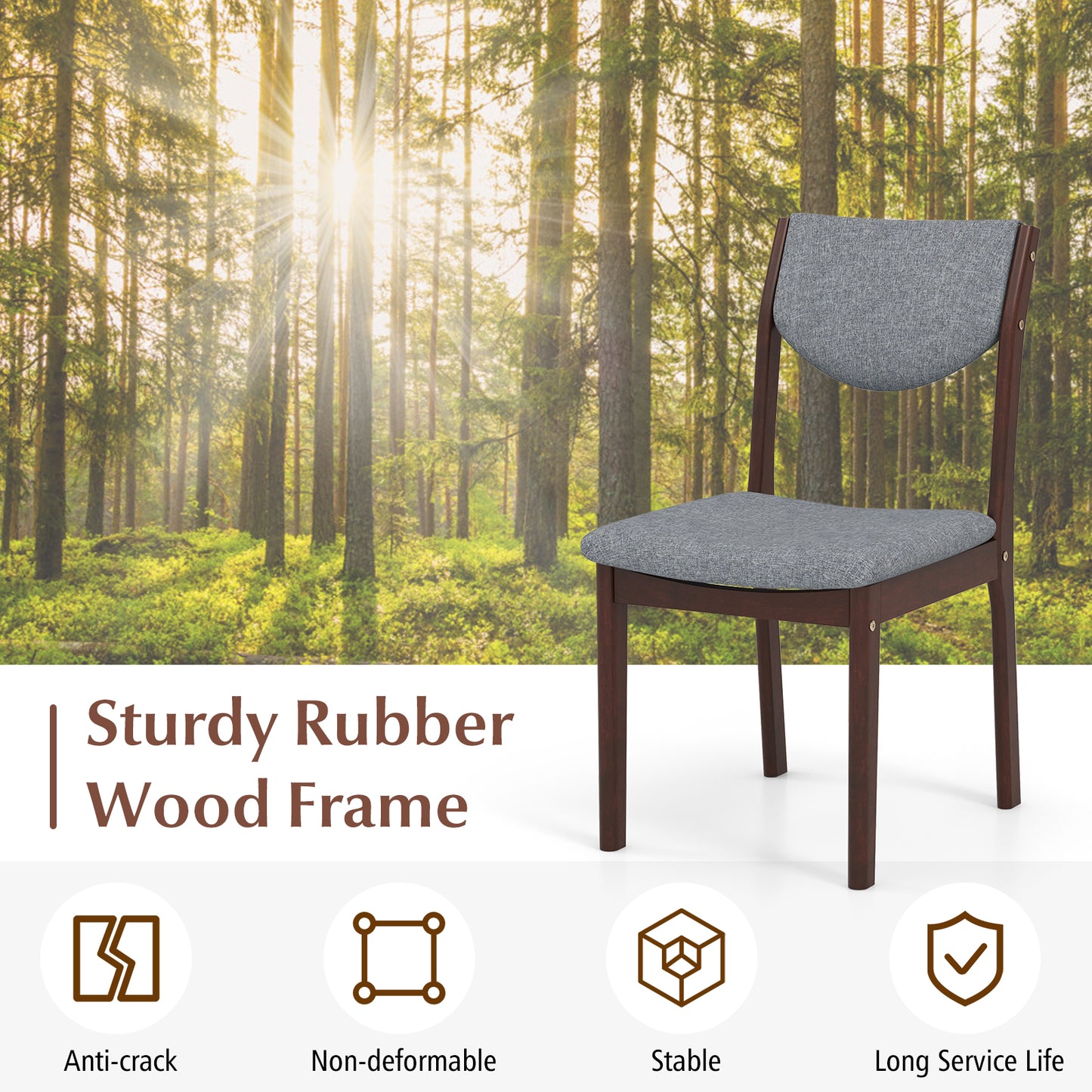 Upholstered Dining Chairs Set of 2 with Rubber Wood Frame