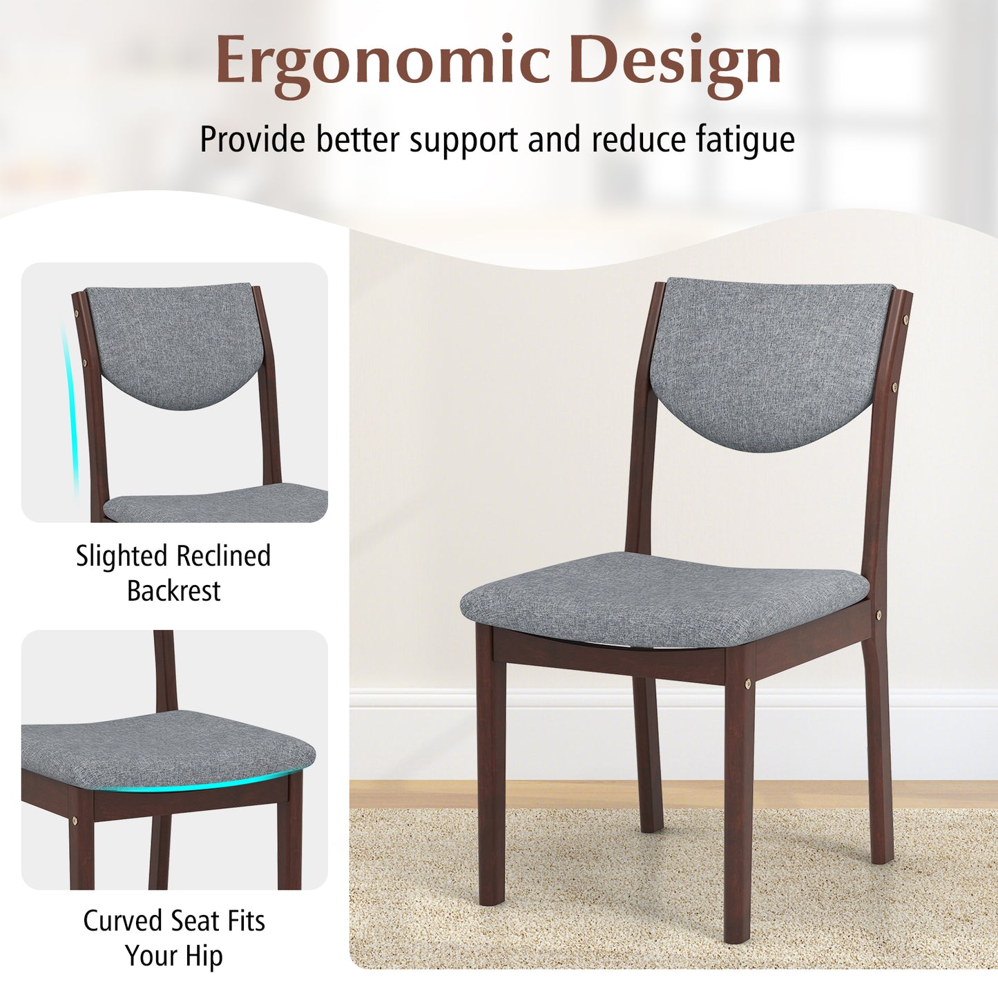 Upholstered Dining Chairs Set of 2 with Rubber Wood Frame