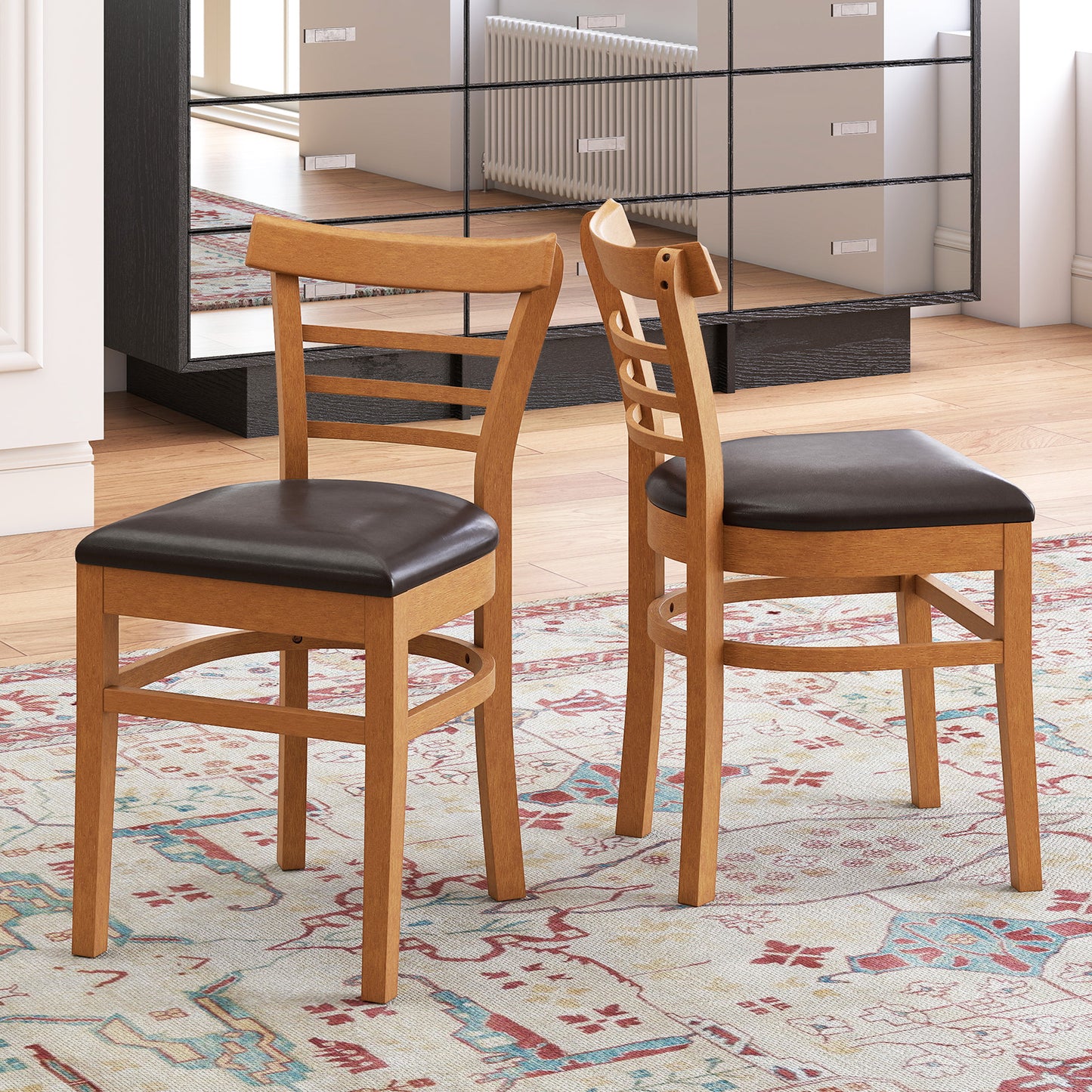 Wooden Dining Chairs Set of 2 with Rubber Wood Legs