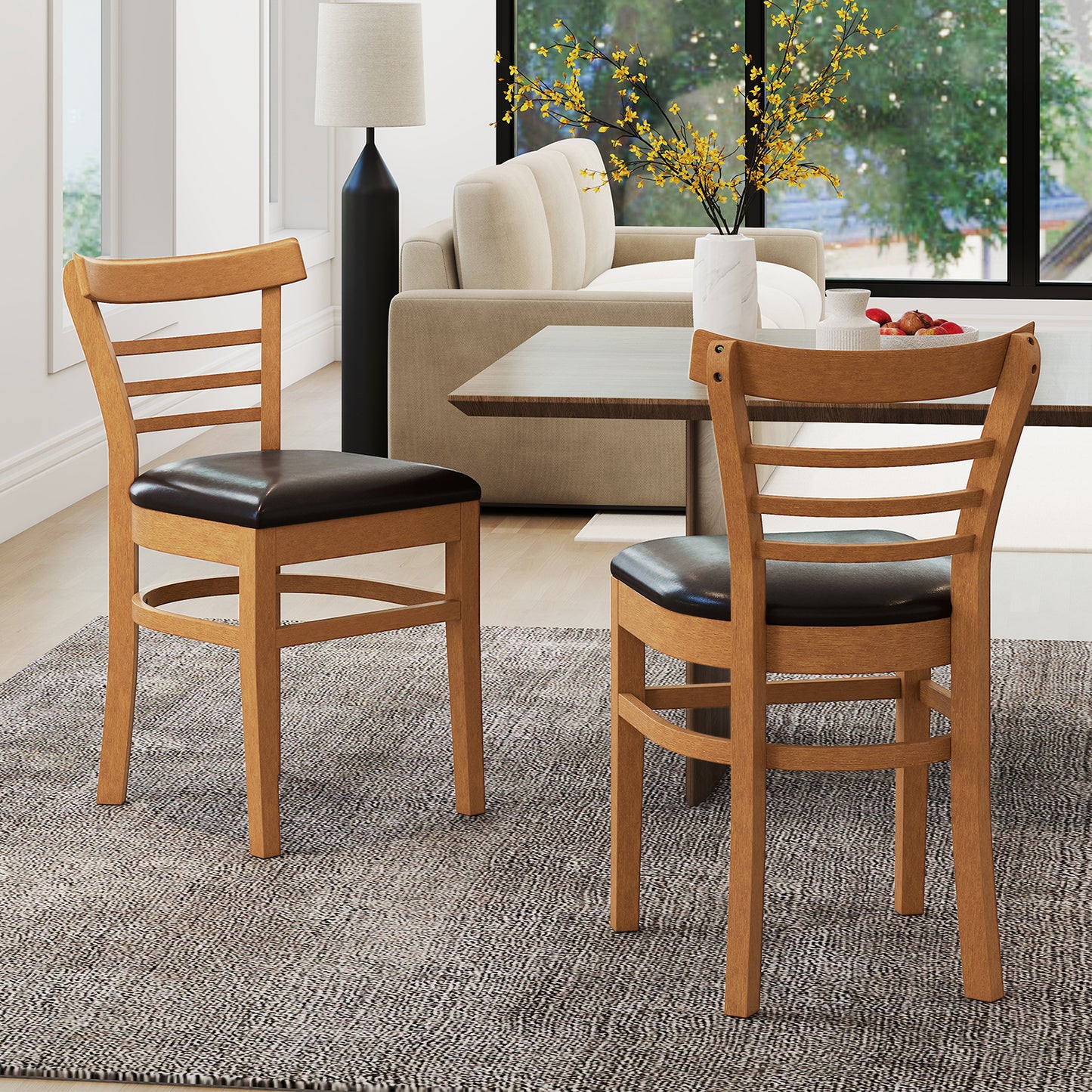 Wooden Dining Chairs Set of 2 with Rubber Wood Legs