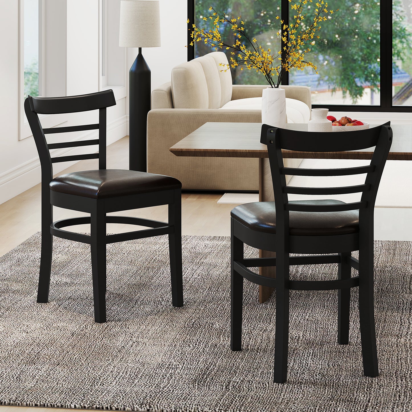 Wooden Dining Chairs Set of 2 with Rubber Wood Legs