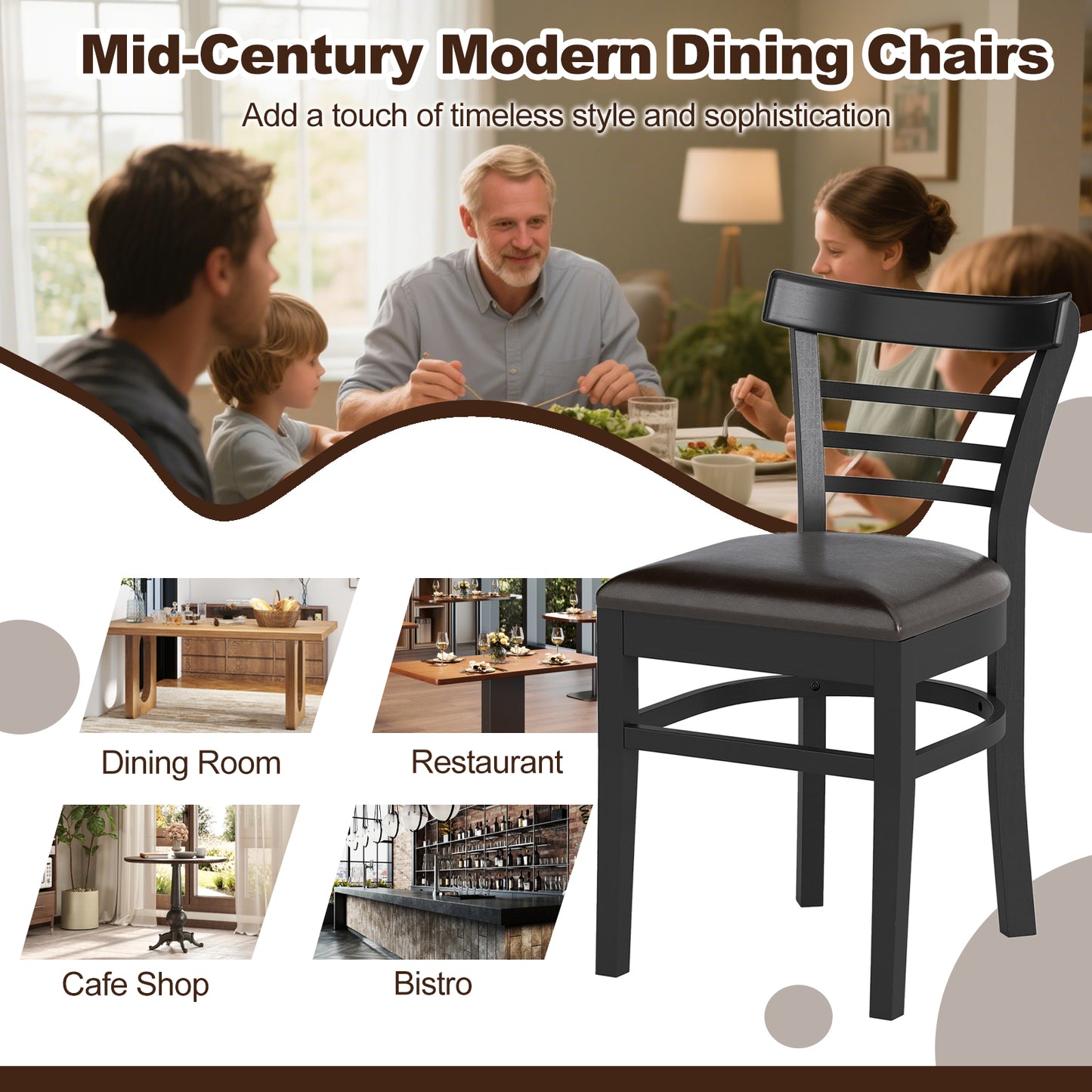 Wooden Dining Chairs Set of 2 with Rubber Wood Legs