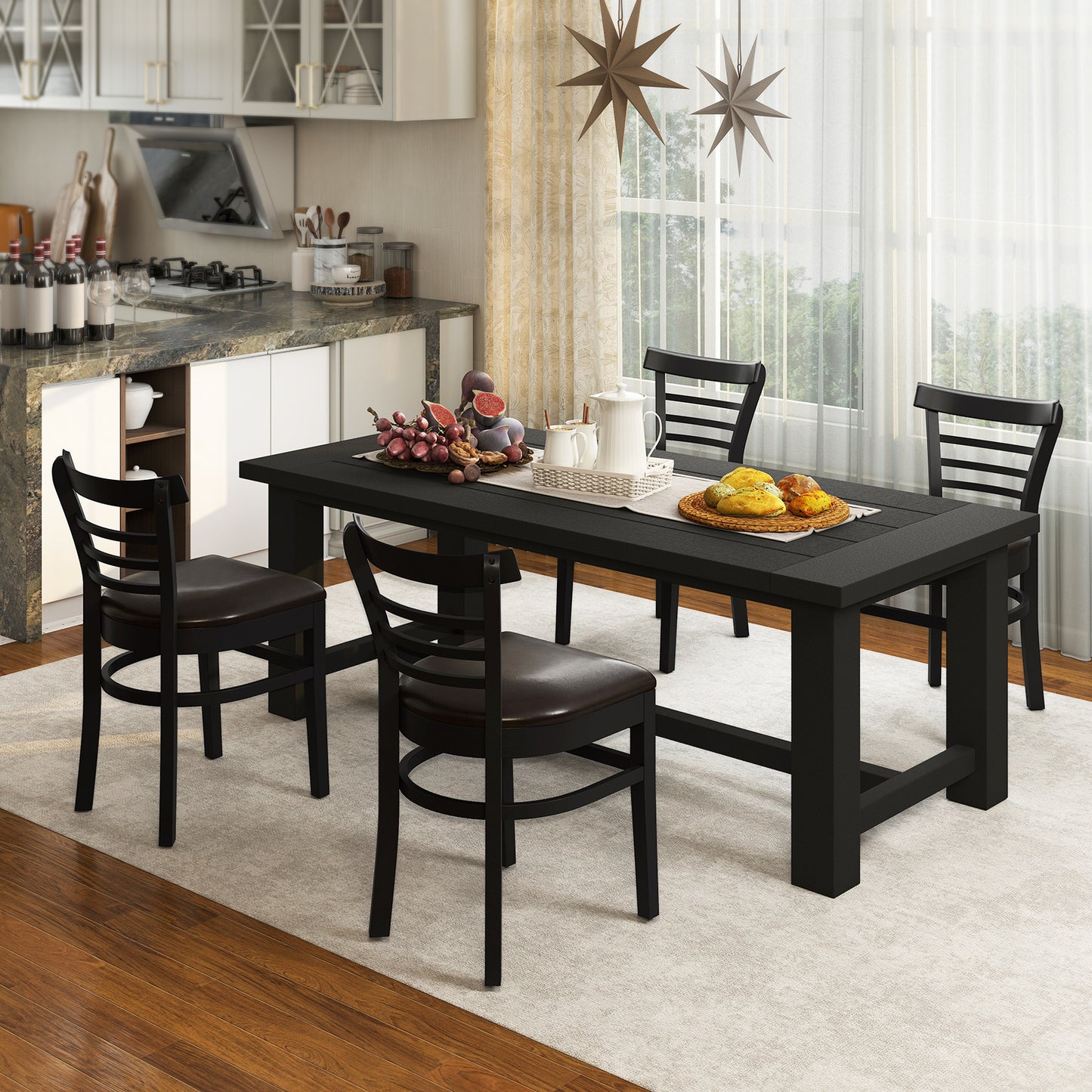 Wooden Dining Chairs Set of 2 with Rubber Wood Legs