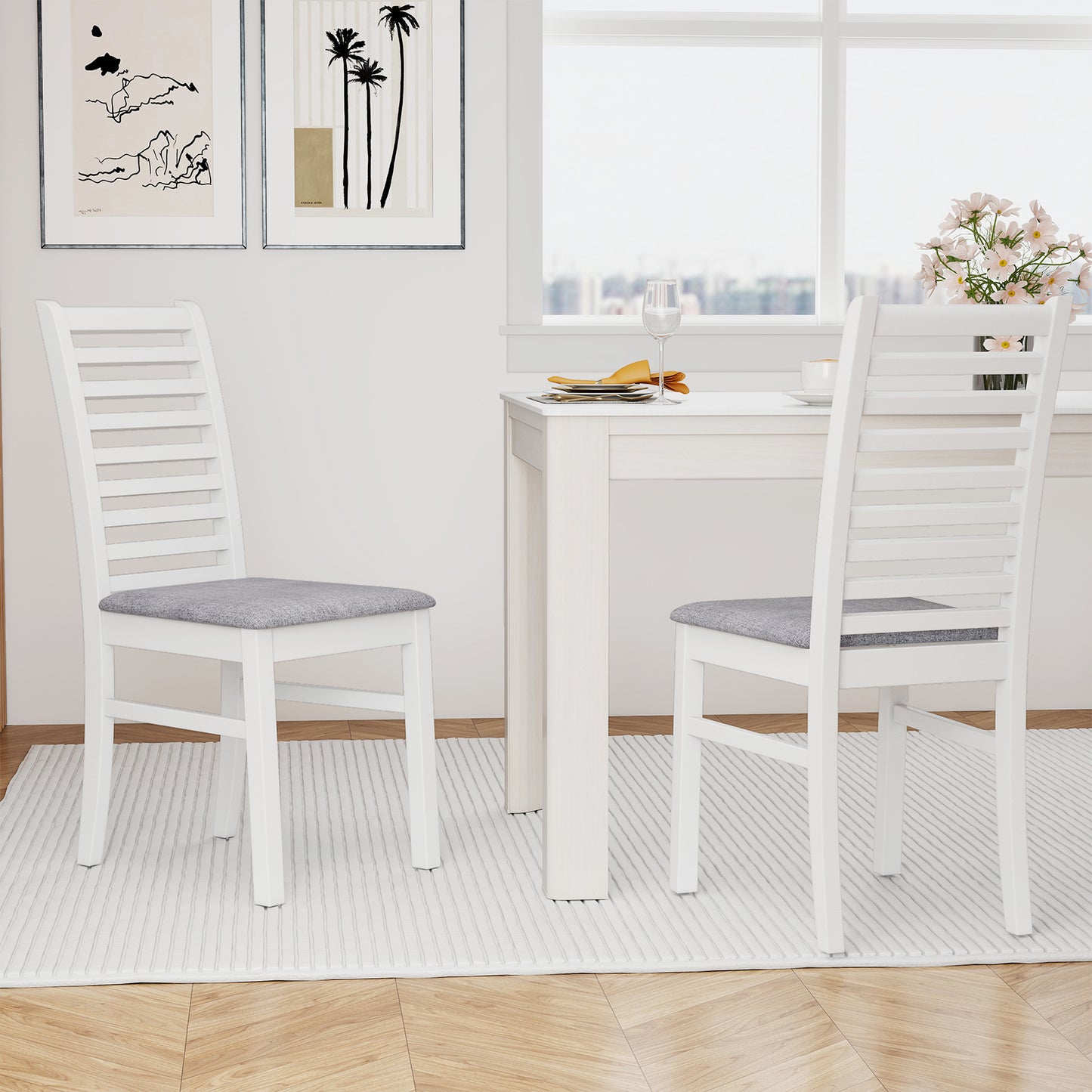 Wooden Dining Chairs Set of 2 with Padded Seats