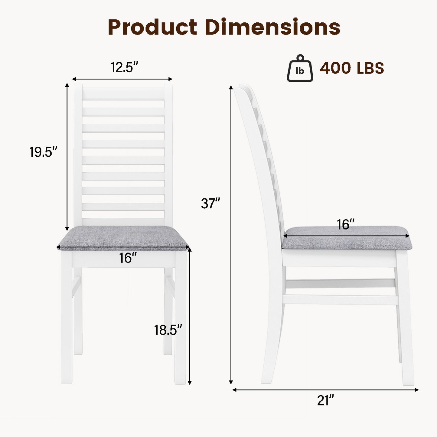Wooden Dining Chairs Set of 2 with Padded Seats