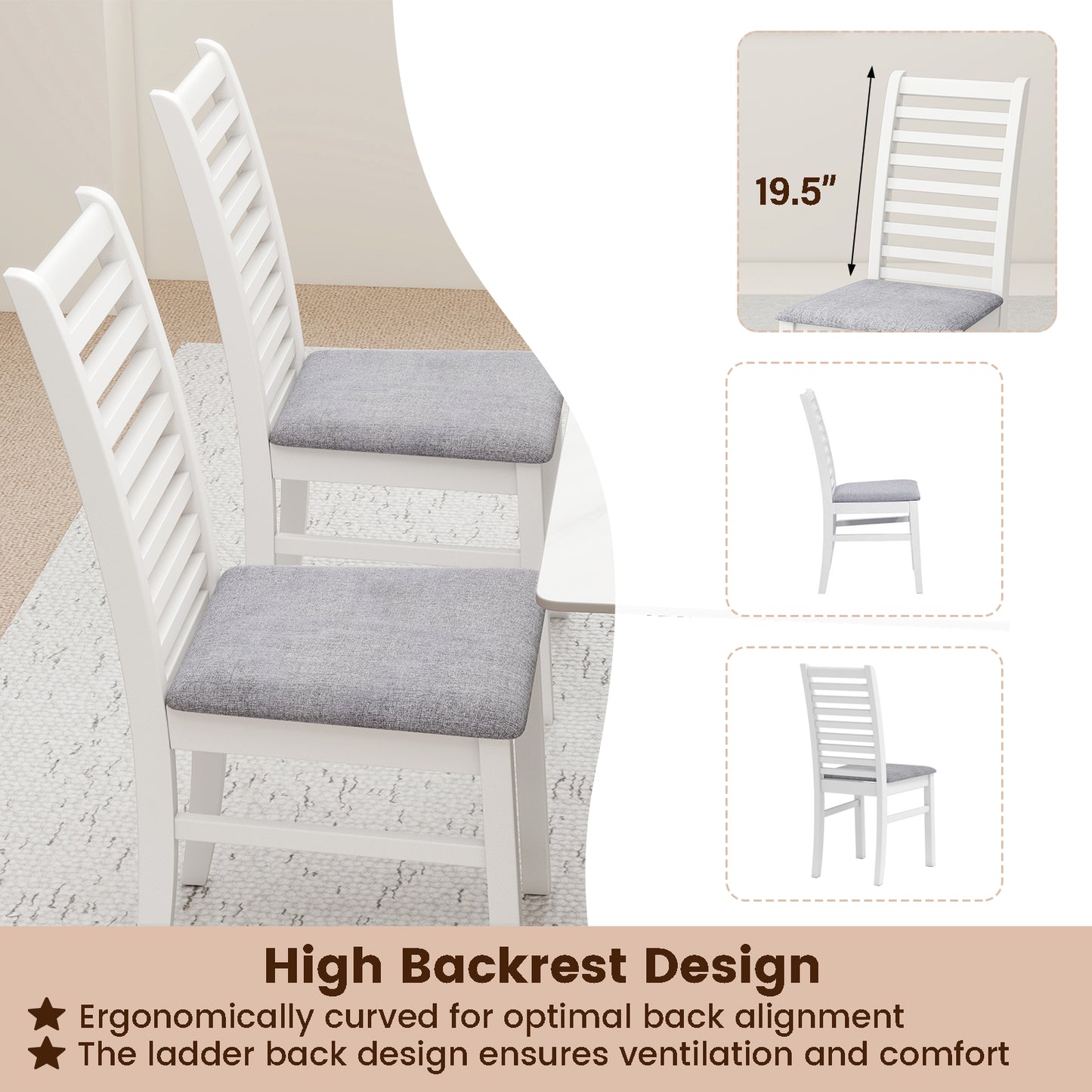 Wooden Dining Chairs Set of 2 with Padded Seats