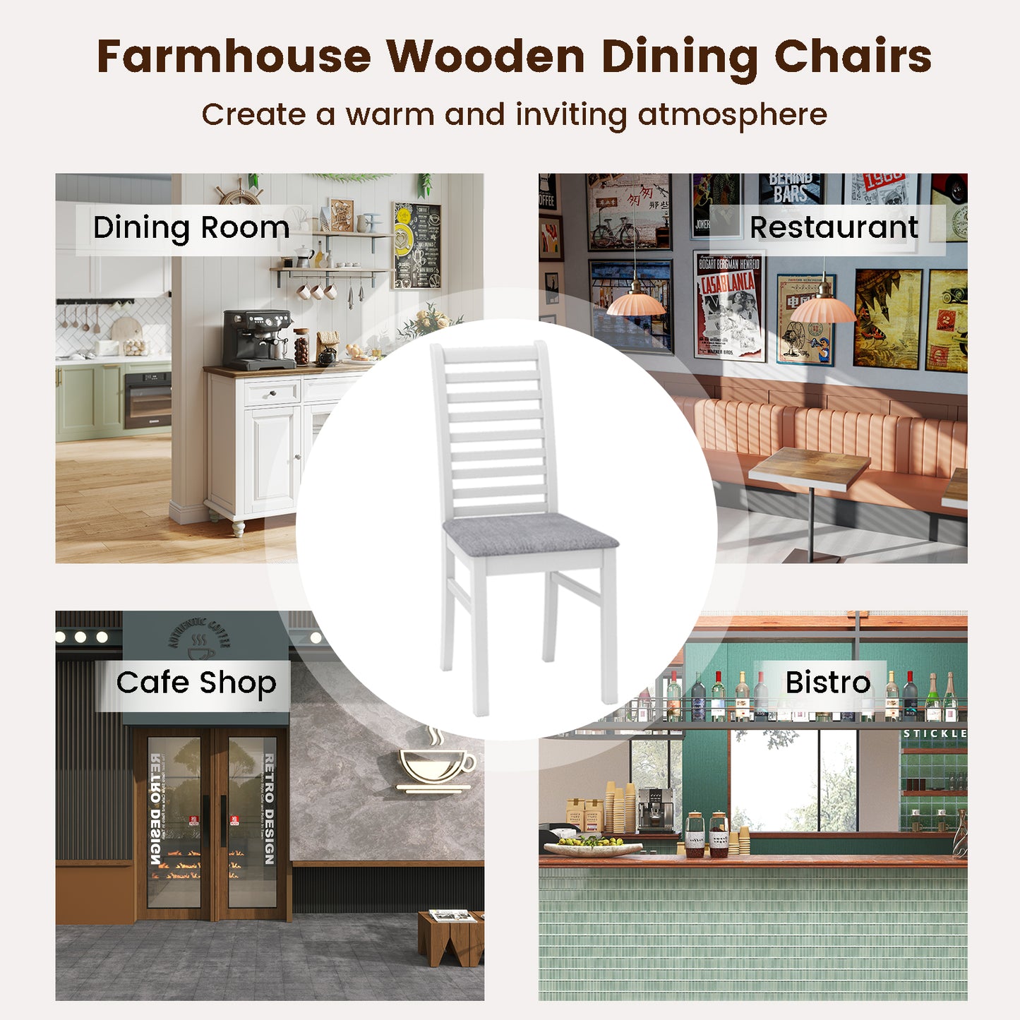 Wooden Dining Chairs Set of 2 with Padded Seats