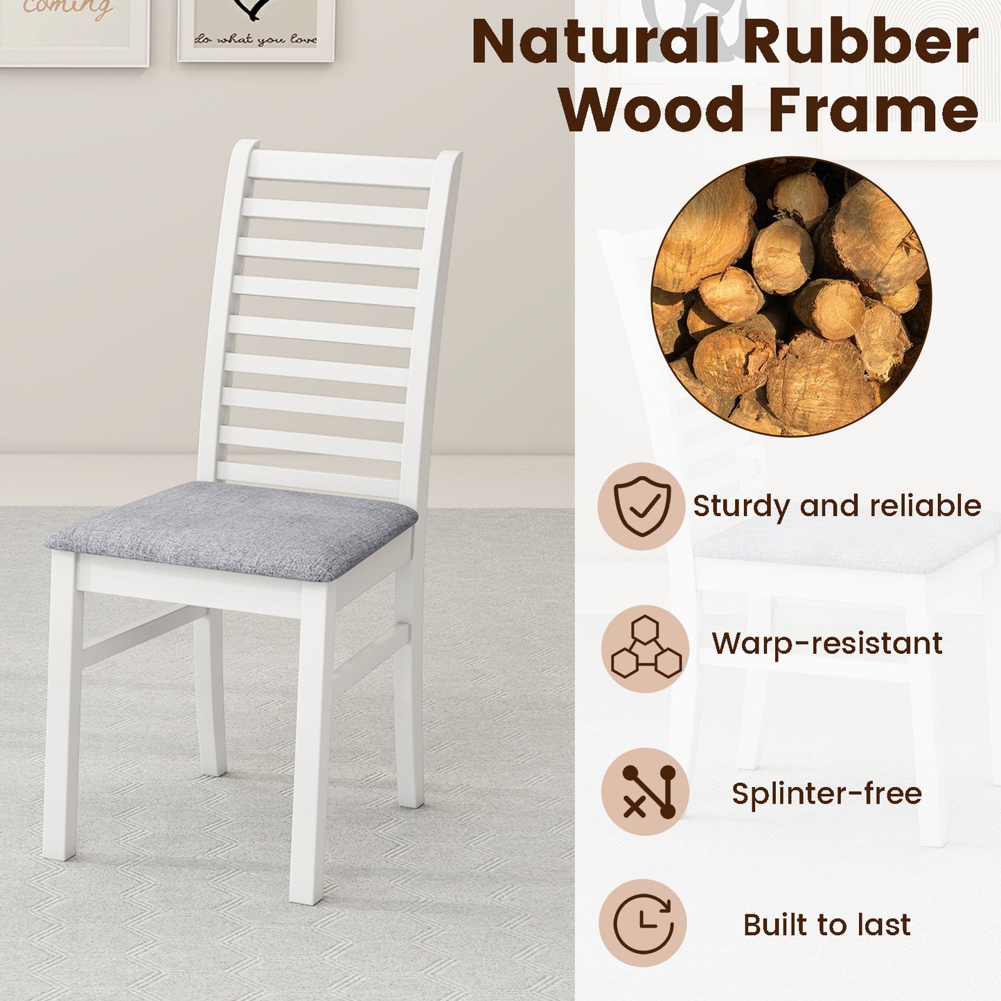 Wooden Dining Chairs Set of 2 with Padded Seats