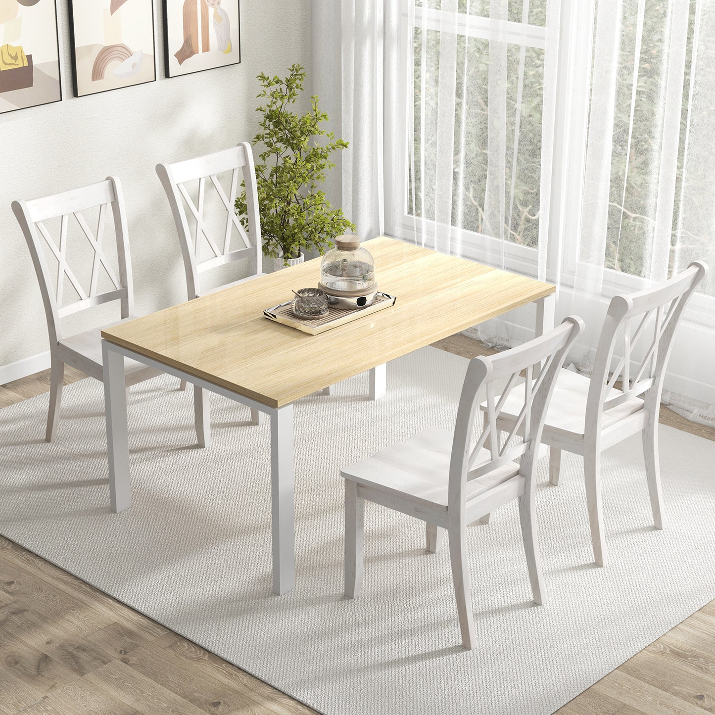 Cross Back Dining Chairs Set of 2 - Rubber Wood