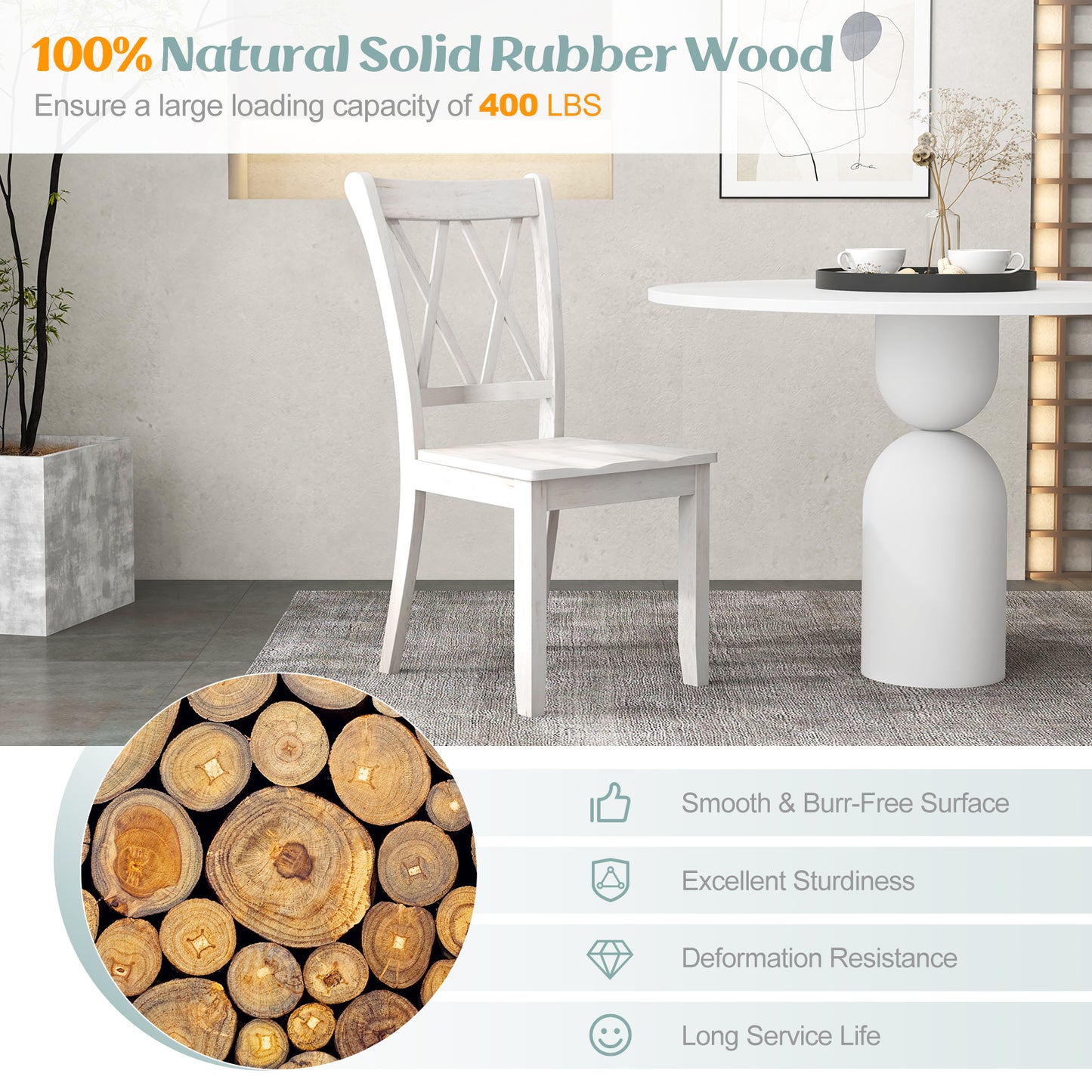 Cross Back Dining Chairs Set of 2 - Rubber Wood