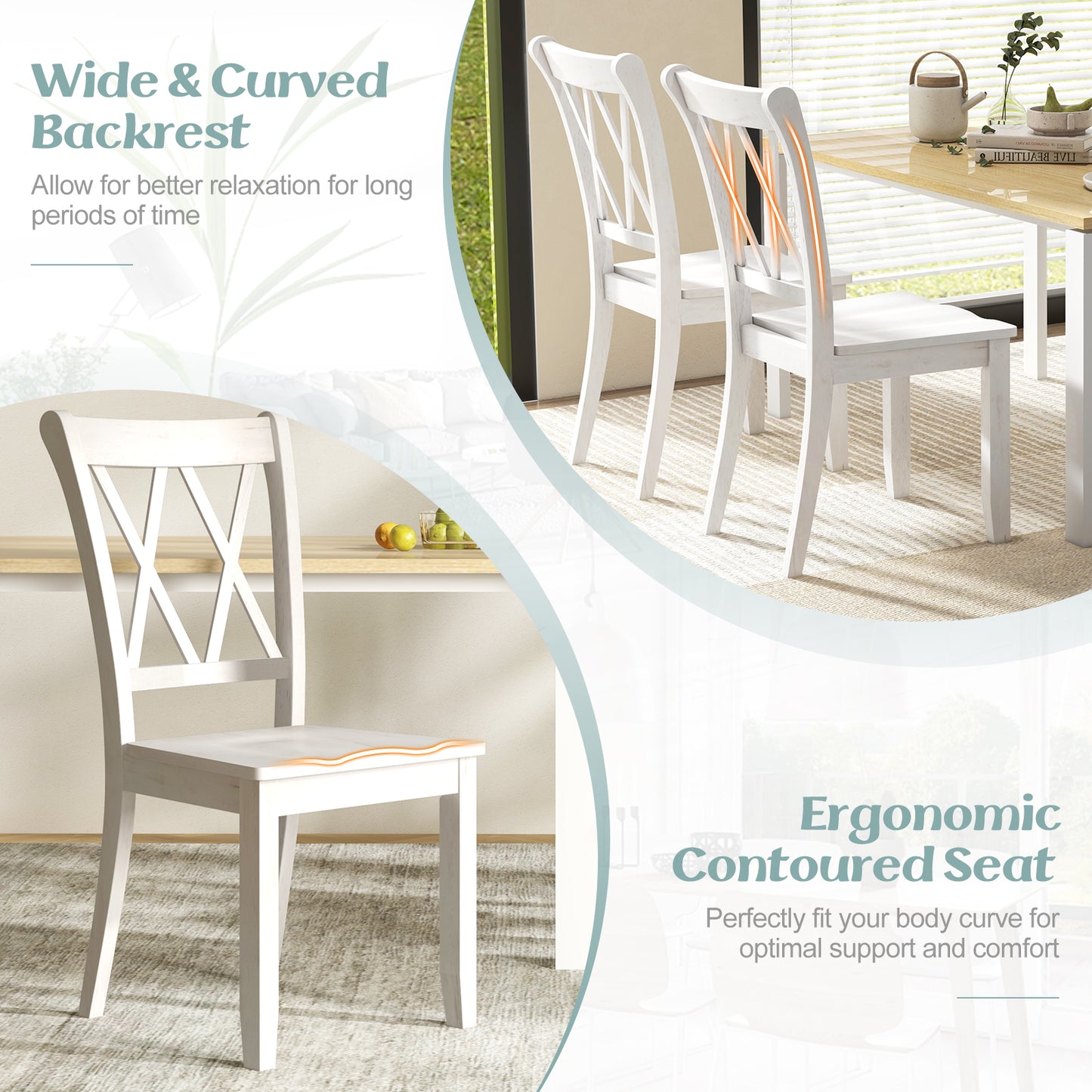Cross Back Dining Chairs Set of 2 - Rubber Wood