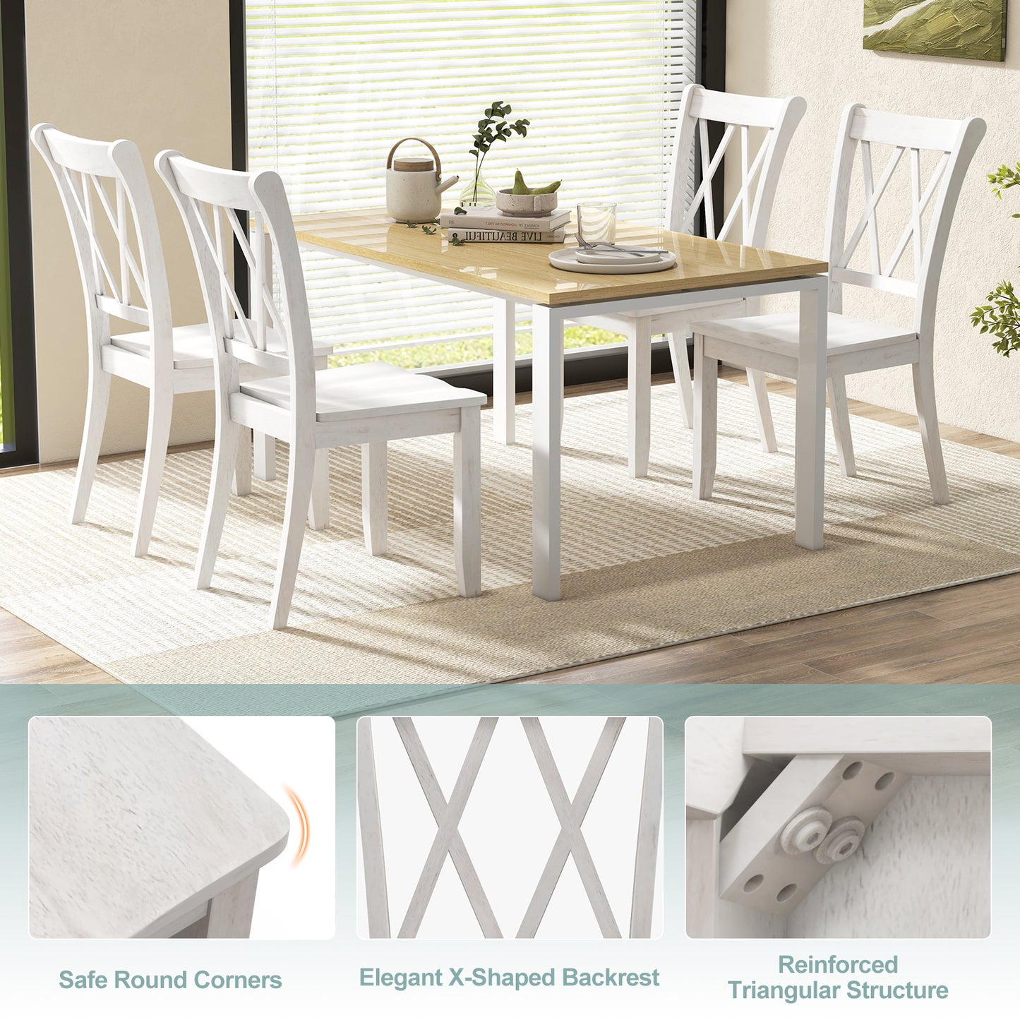 Cross Back Dining Chairs Set of 2 - Rubber Wood
