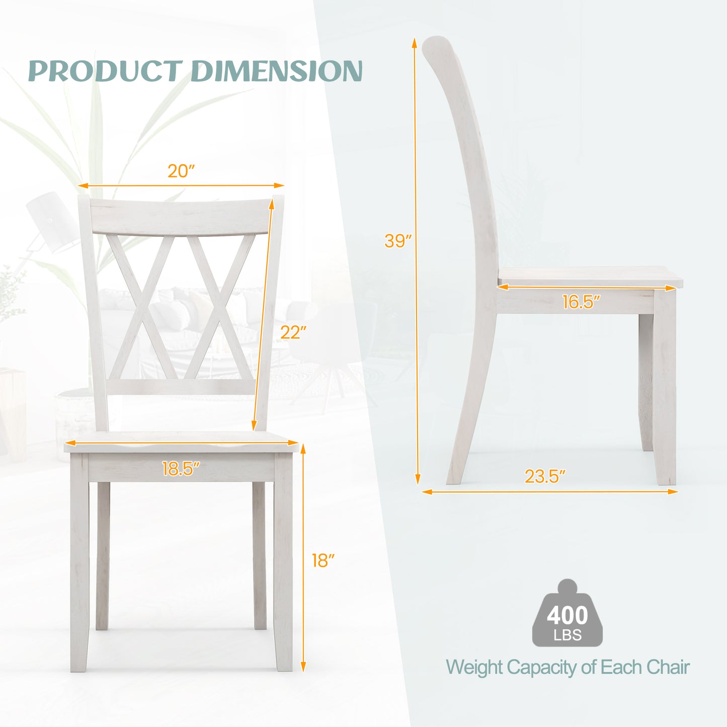 Cross Back Dining Chairs Set of 2 - Rubber Wood