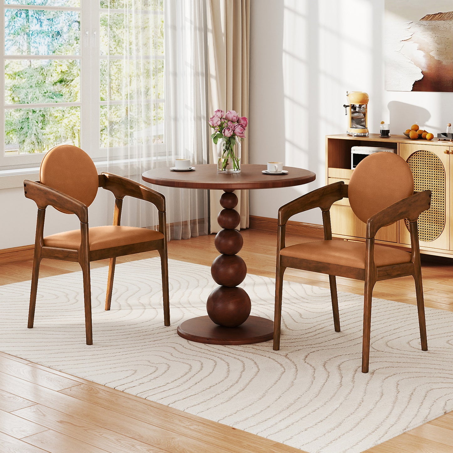 Wooden Dining Chairs Set of 2 with PU Leather Upholstery